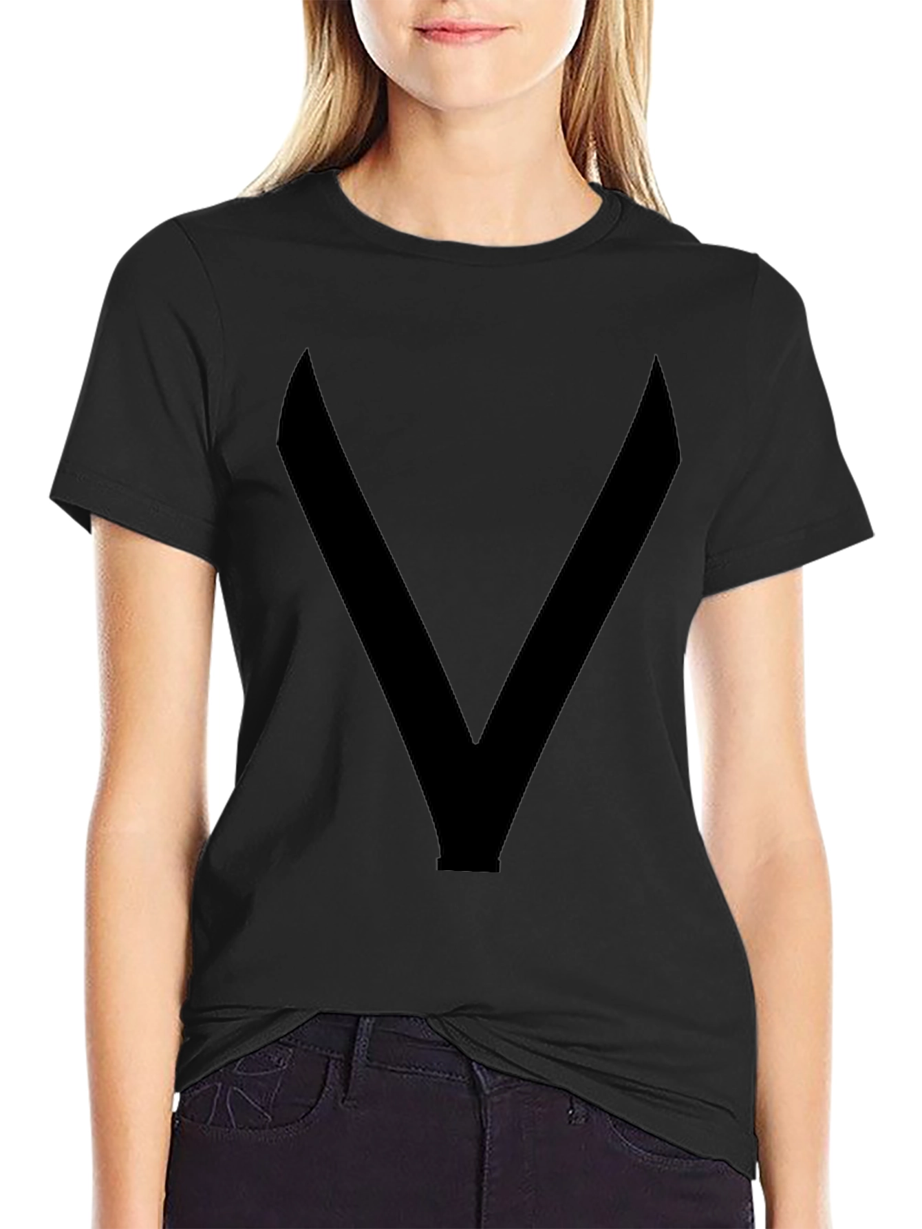Black Bold "V" Graphic Tee - Solid Black Comfort Fit view 2