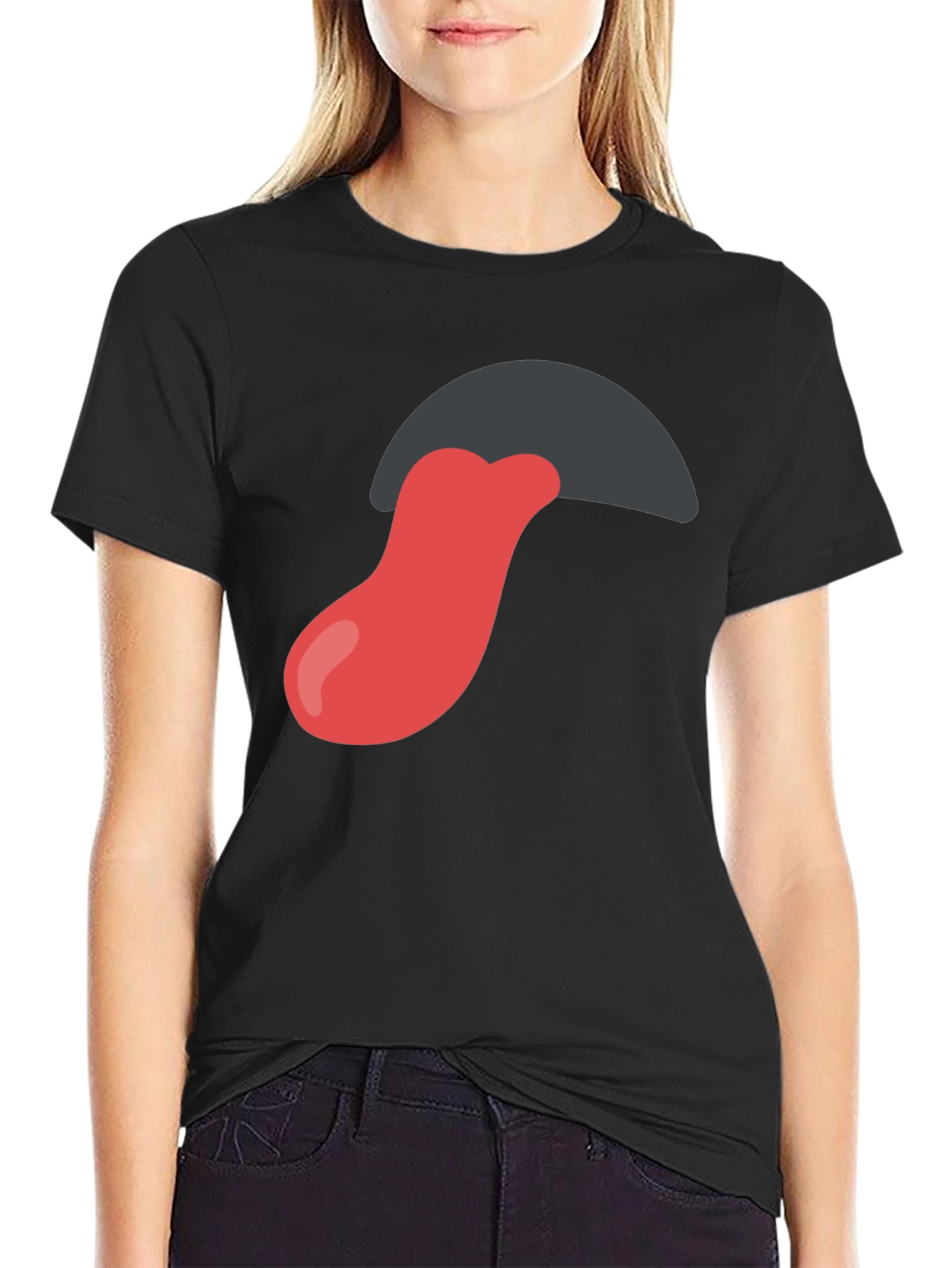 Black Tongue Out Graphic Tee - Black Cotton Blend Shirt view 2