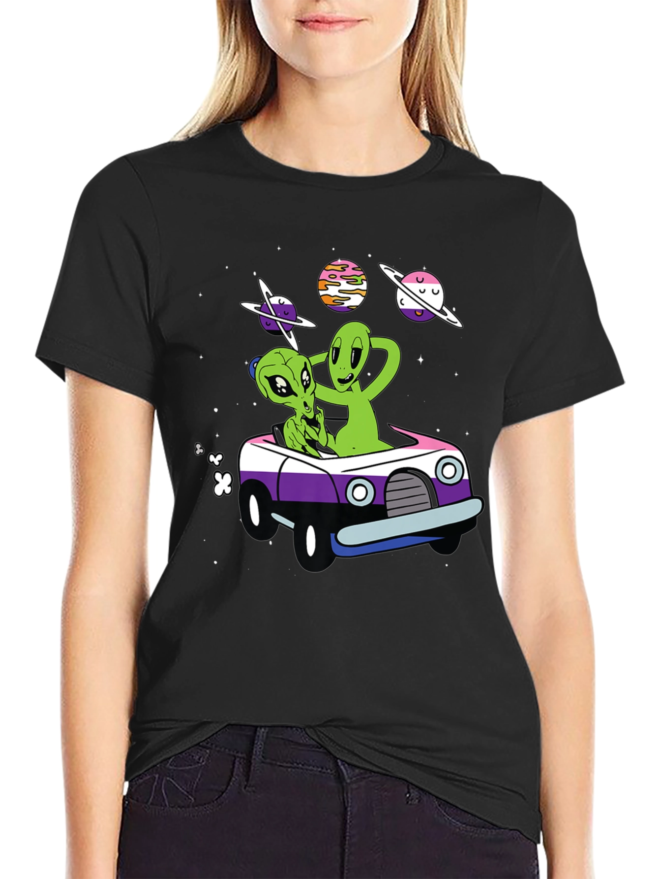 Black Alien Car Ride T-Shirt view 2