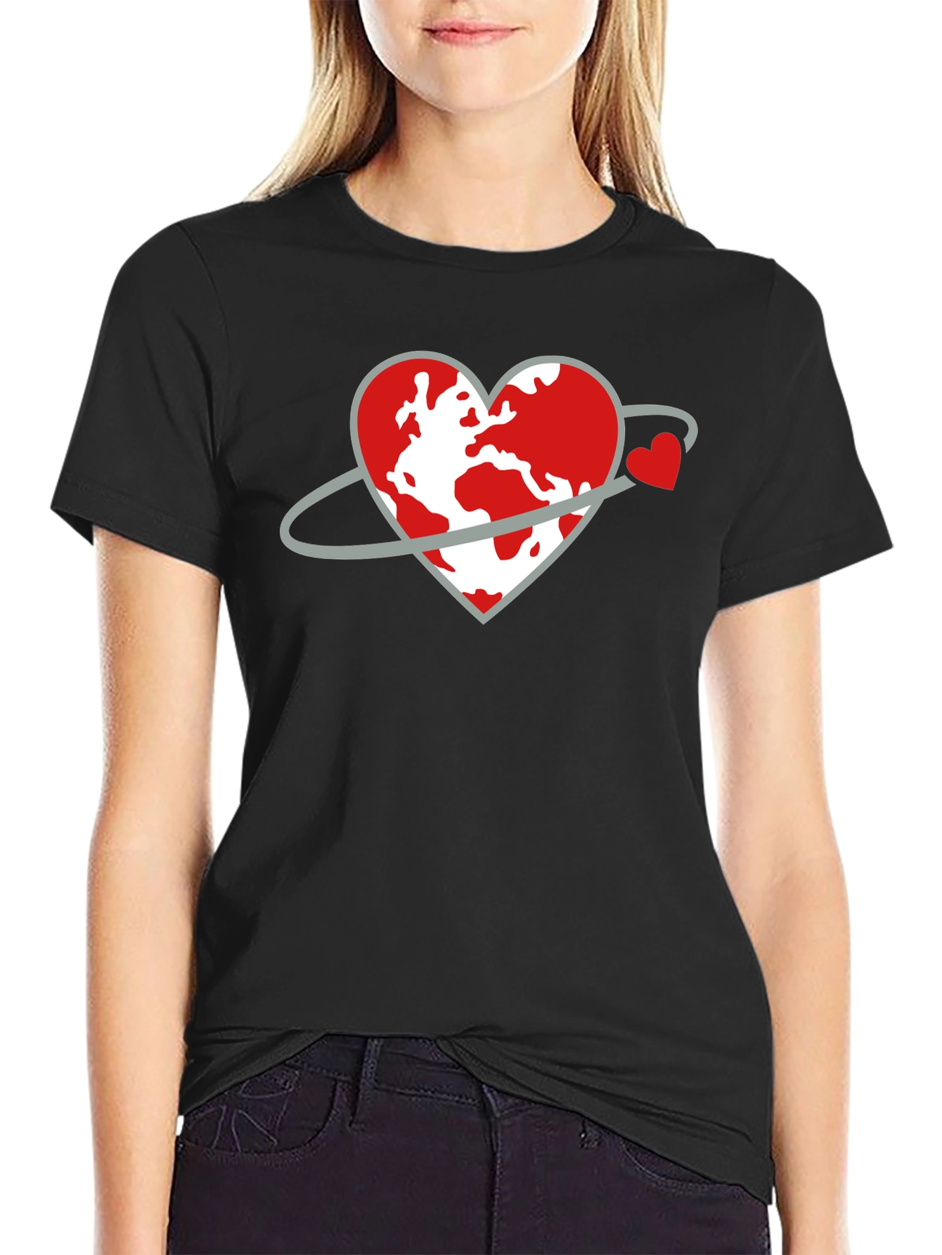 Black Heart Planet Graphic Tee - Love Our World Shirt view 2