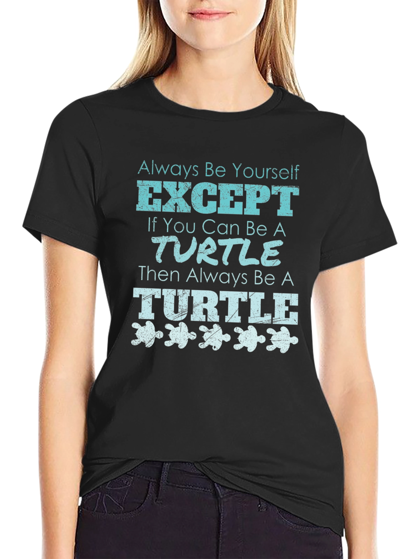 Black Funny Turtle Graphic Tee - Always Be Yourself T-Shirt view 2