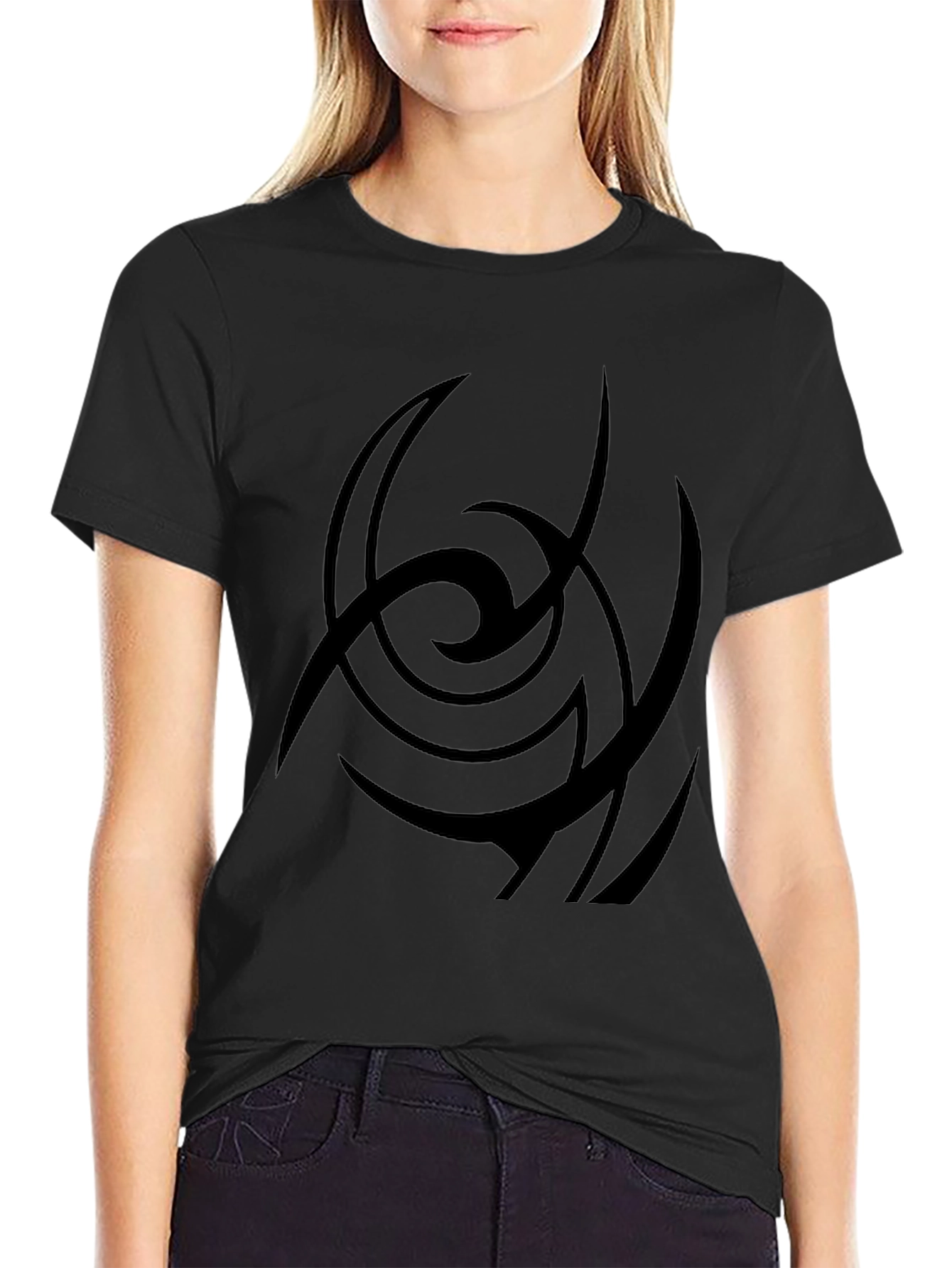 Black Abstract Graphic Print Black Casual T-Shirt view 2