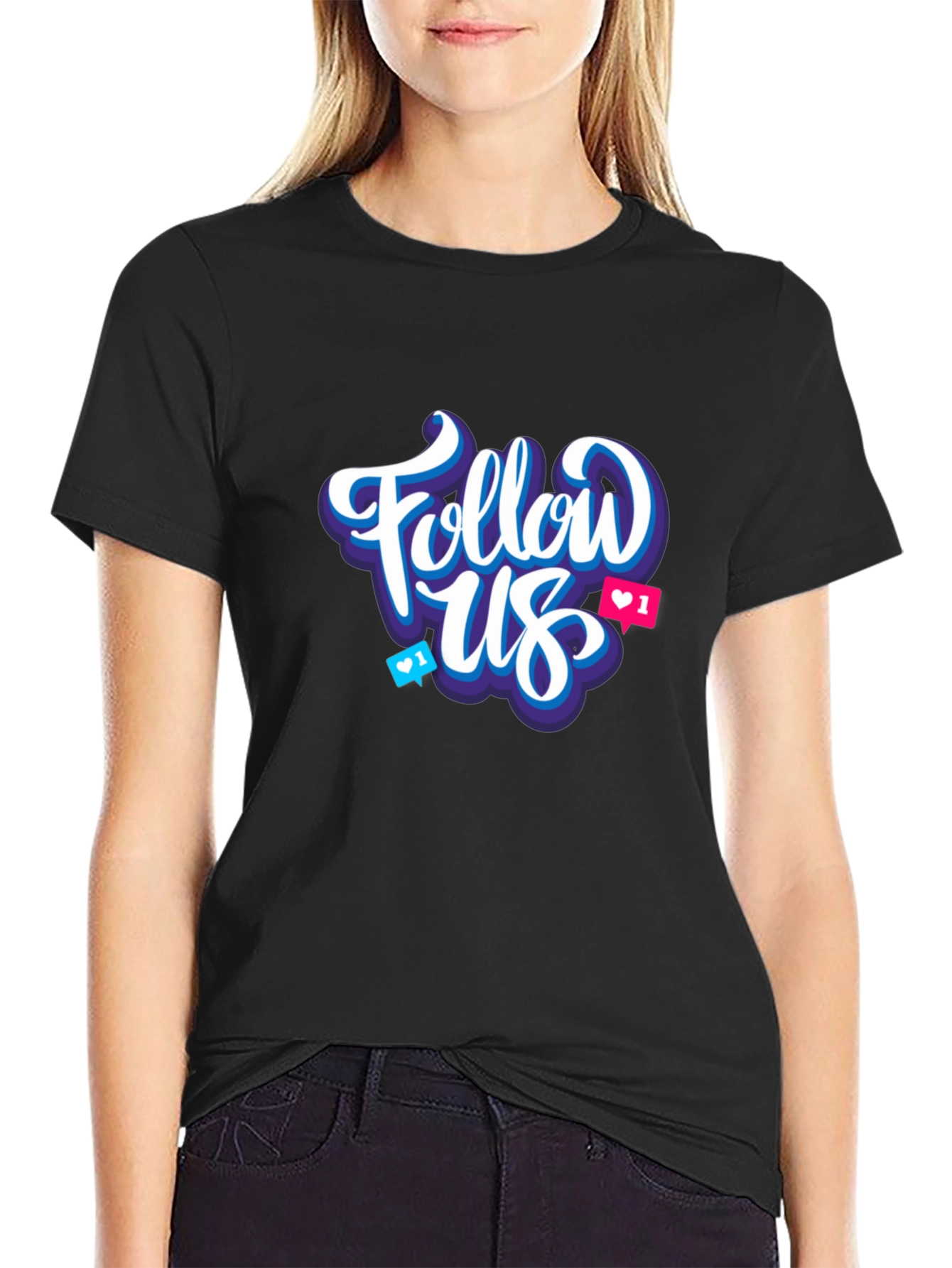 Black Follow Us Graphic T-Shirt view 2