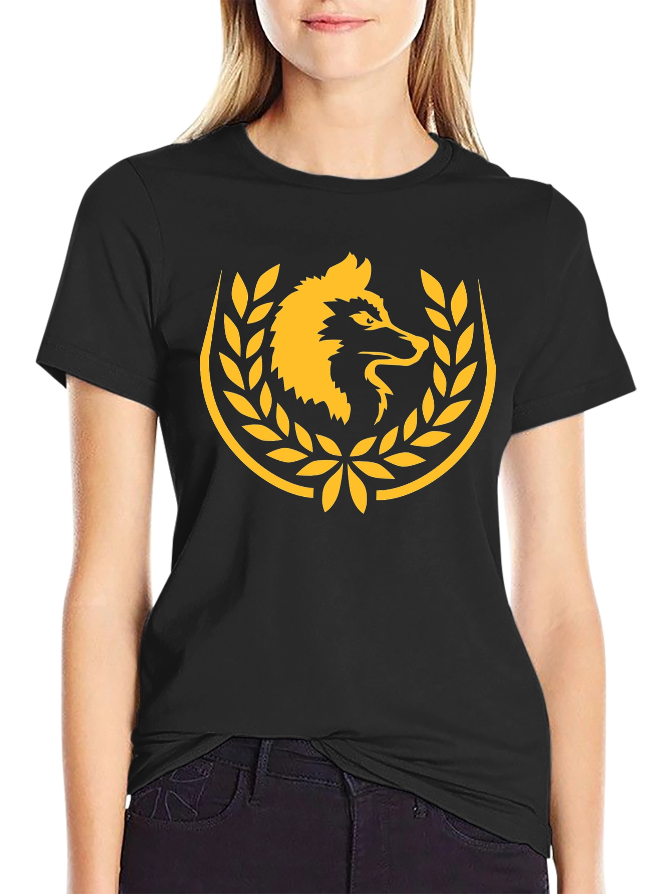 Black Wolf Laurel Wreath Black T-Shirt view 2