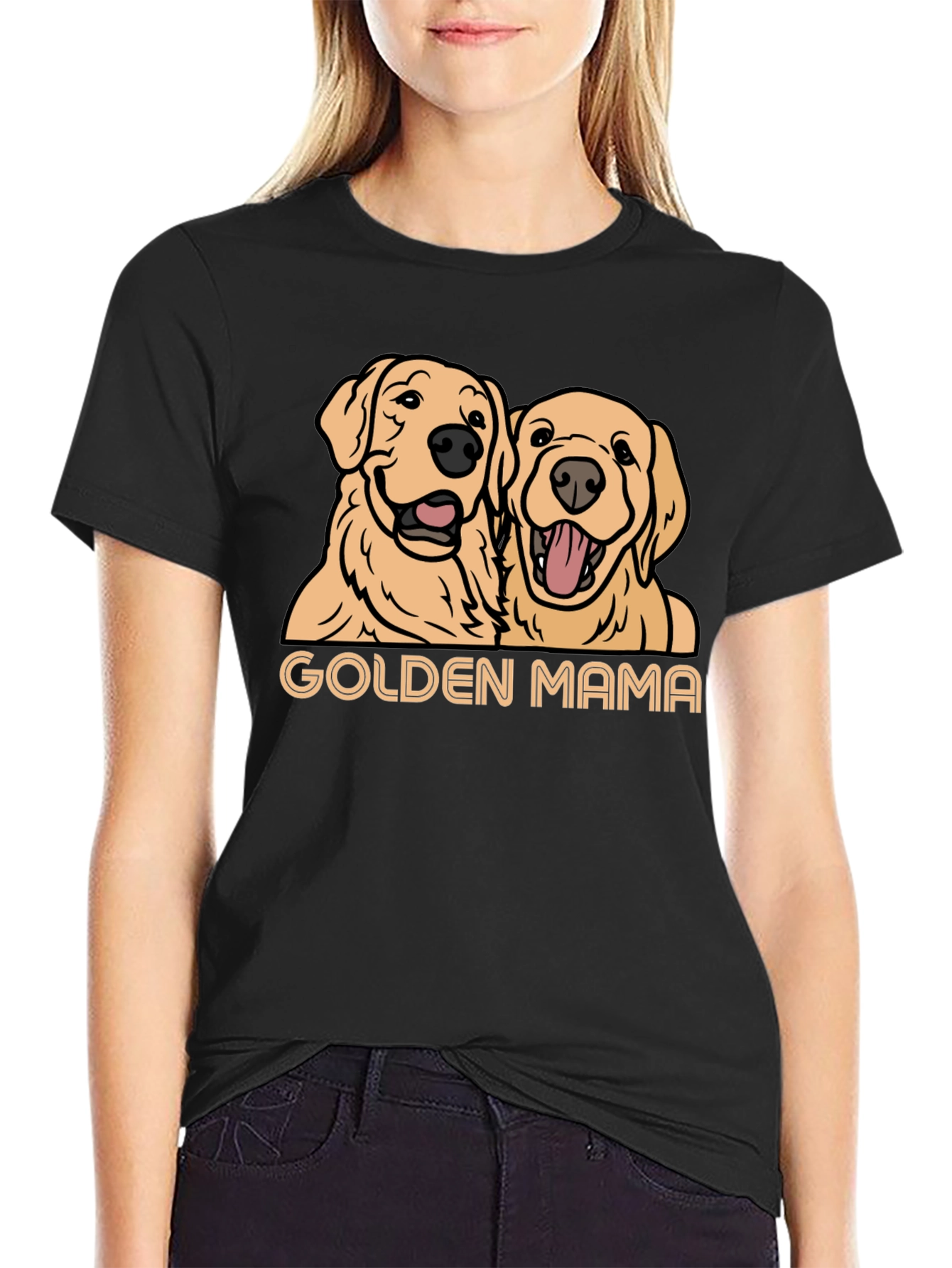 Black Golden Mama Dog T-Shirt - Black view 2