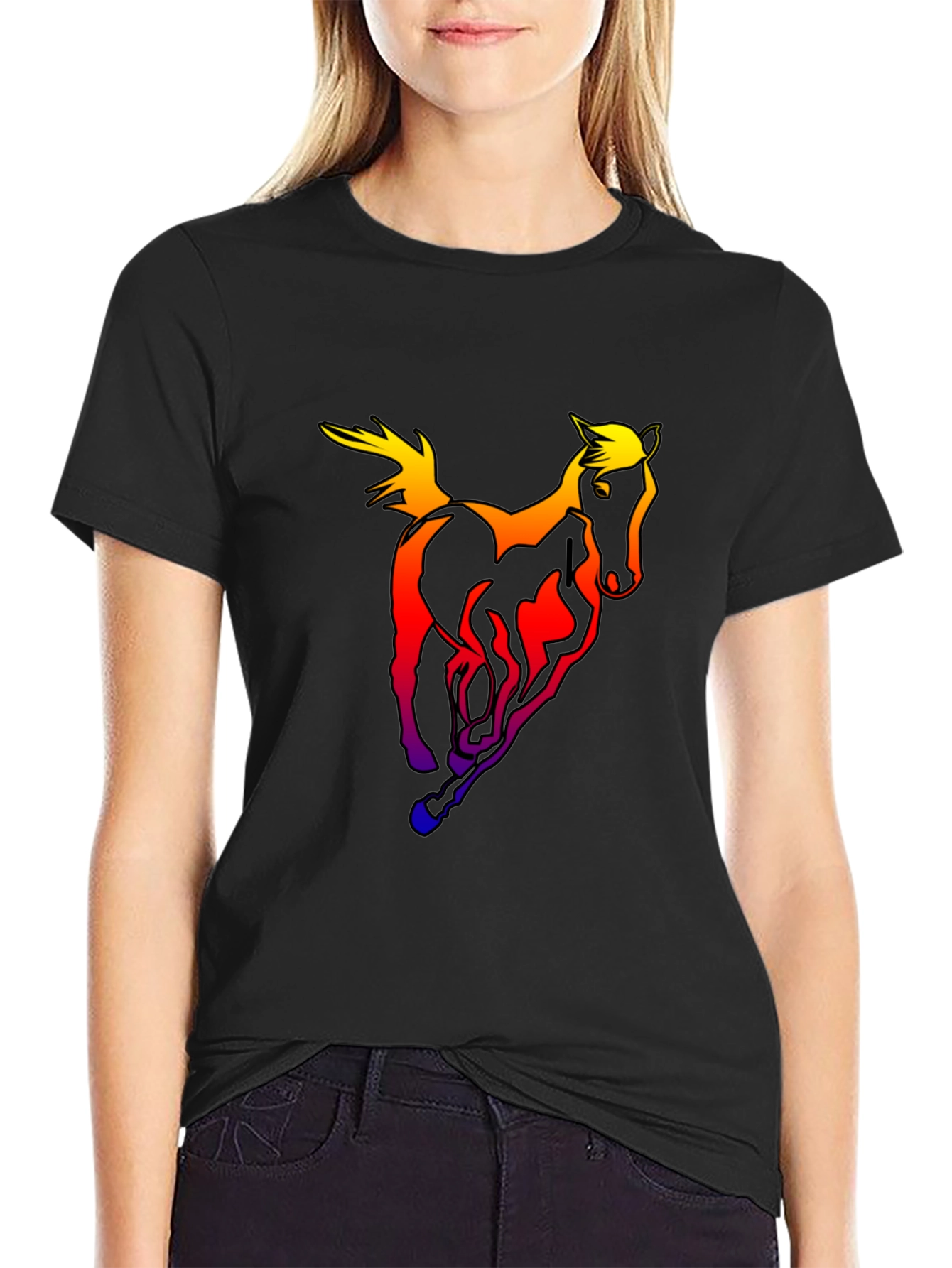 Black Abstract Horse Graphic Men's Black T-Shirt view 2