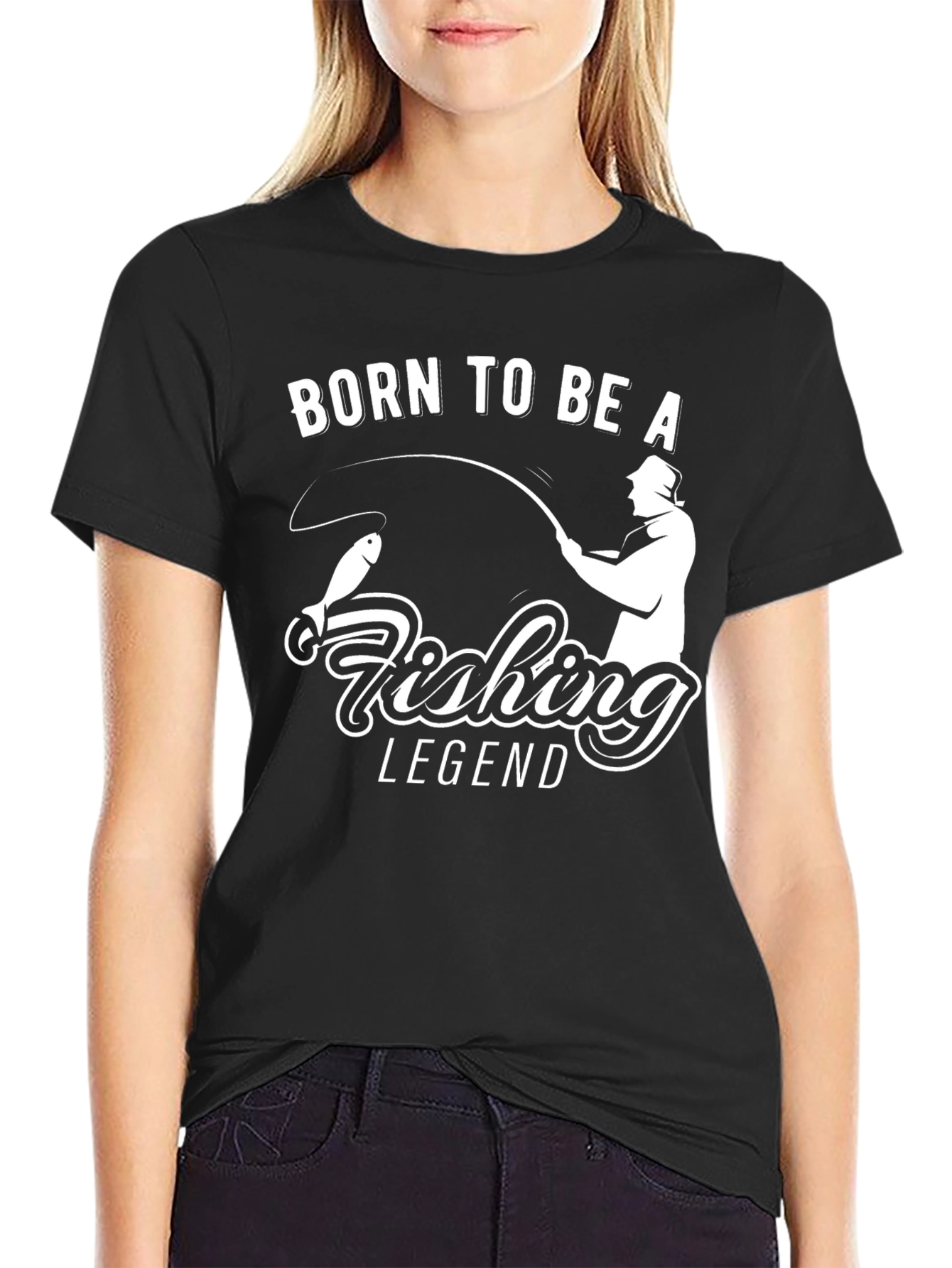Black Born to Be A Fishing Legend Black T-Shirt view 2