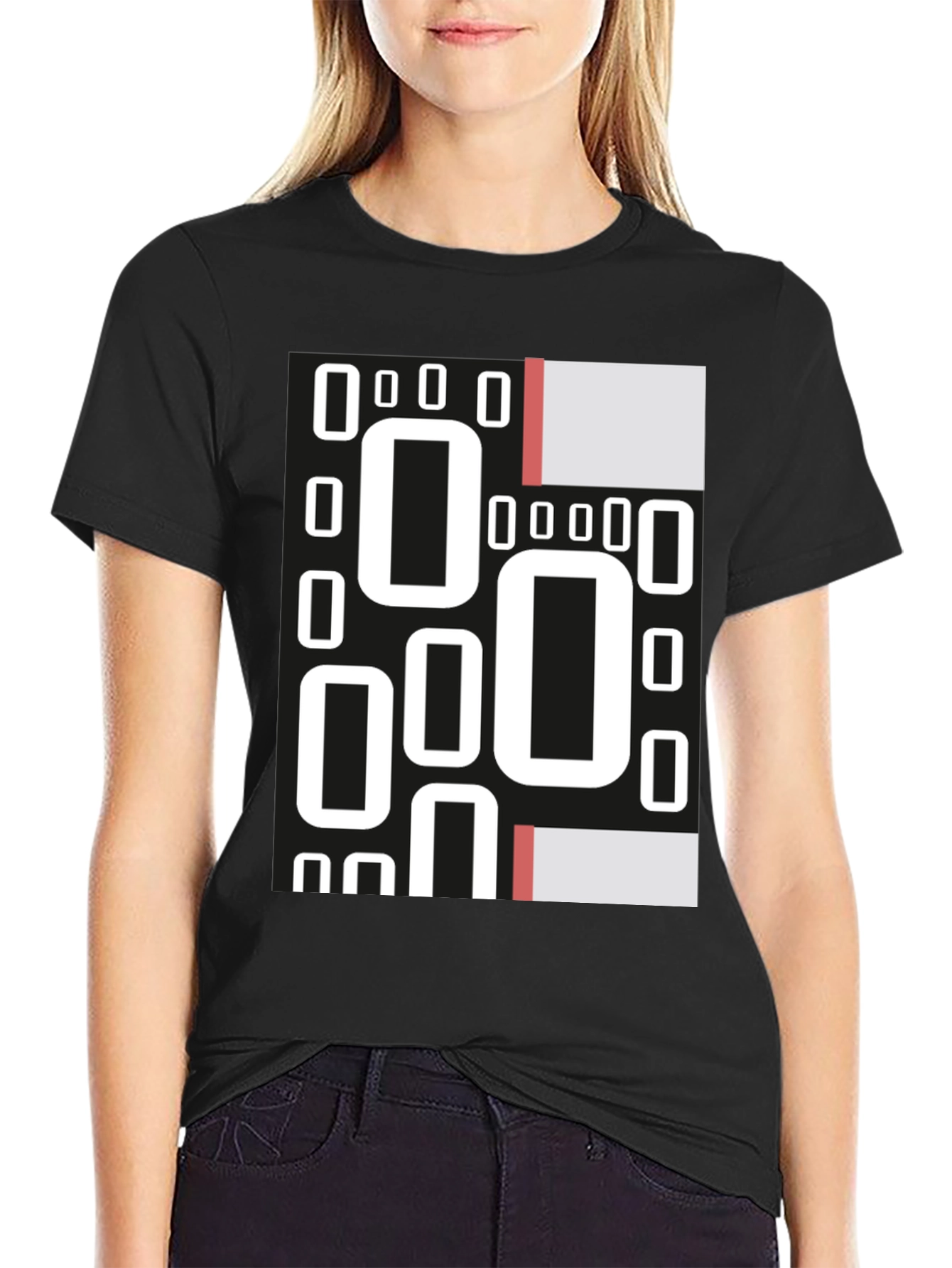 Black Abstract Geometric Patterned Black T-Shirt view 2