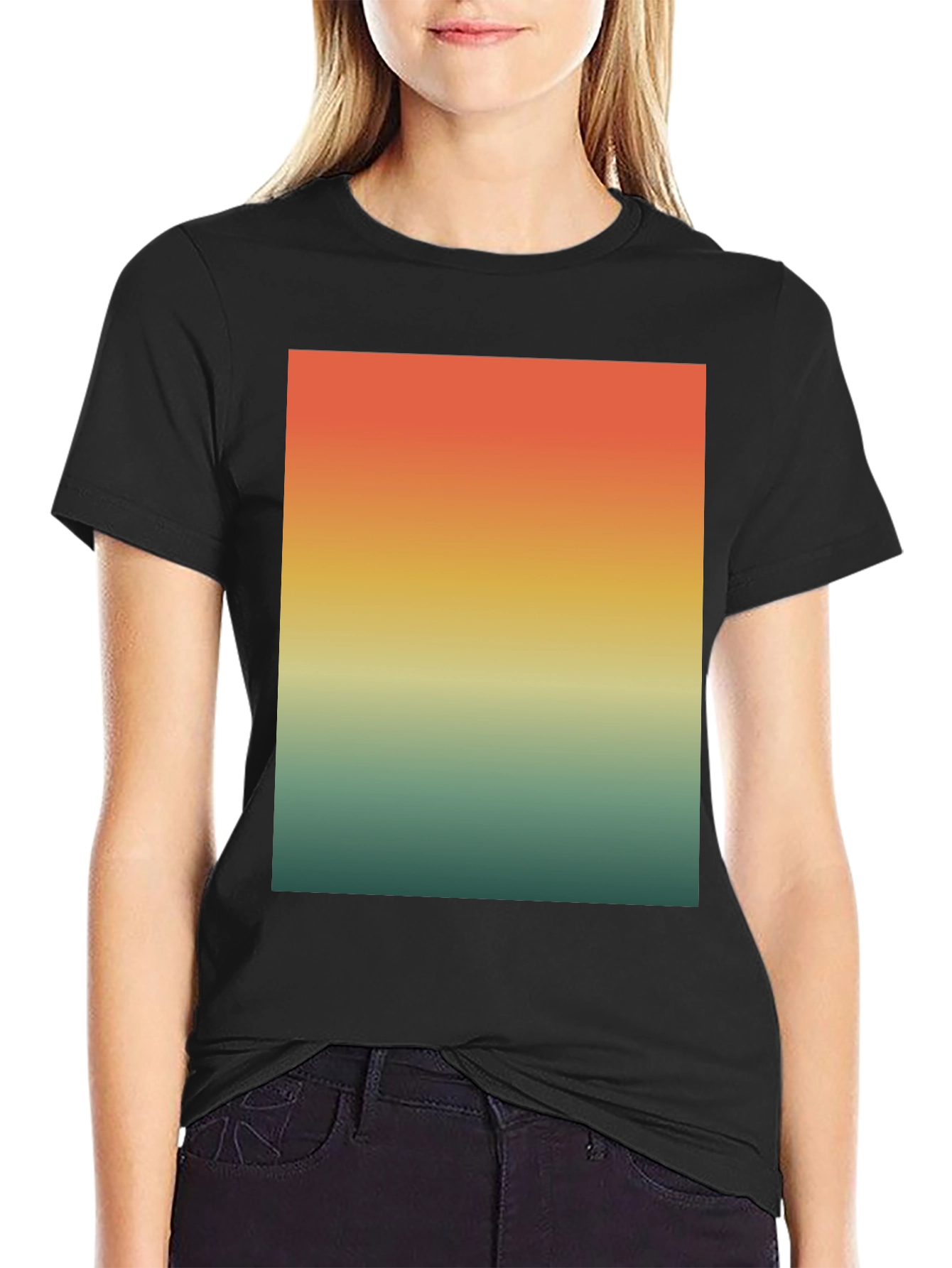 Black Retro Sunset Gradient T-Shirt - Casual Wear view 2