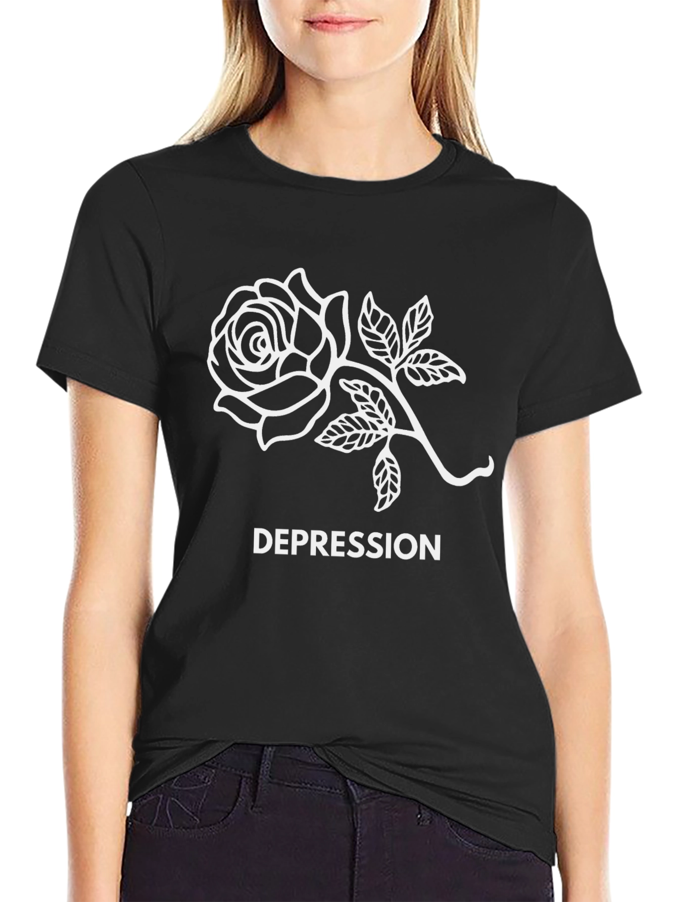 Black Rose Depression Graphic T-Shirt - Black view 2