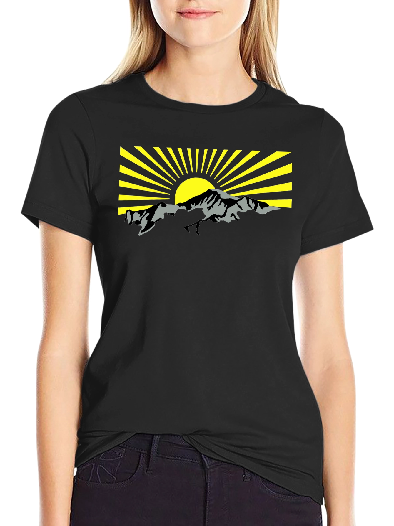 Black Mountain Sunrise Graphic Tee - Black Cotton T-Shirt view 2
