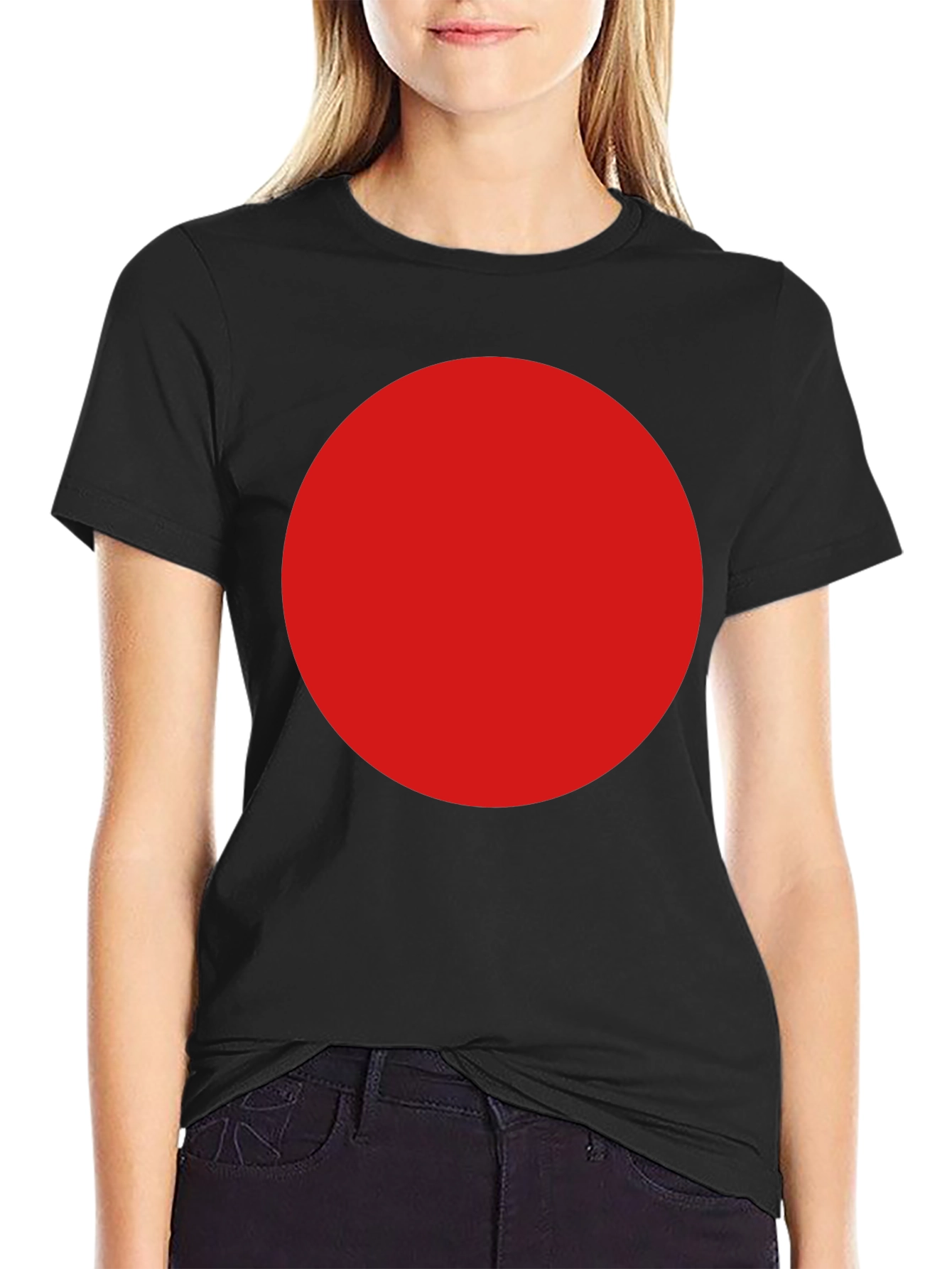 Black Bold Red Circle Graphic Black T-Shirt view 2