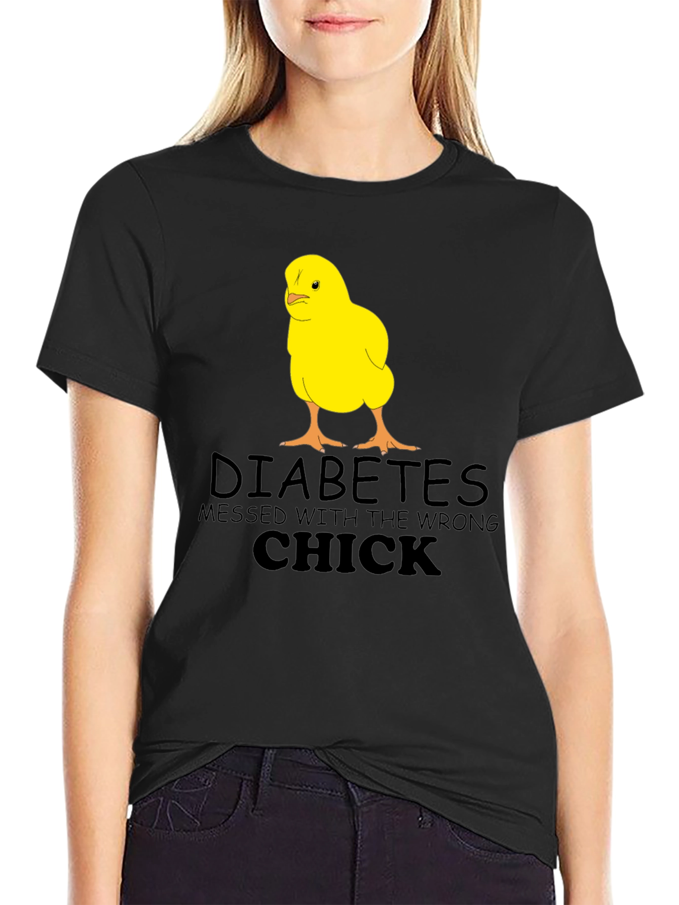 Black Diabetes Wrong Chick T-Shirt, Funny Graphic Tee view 2