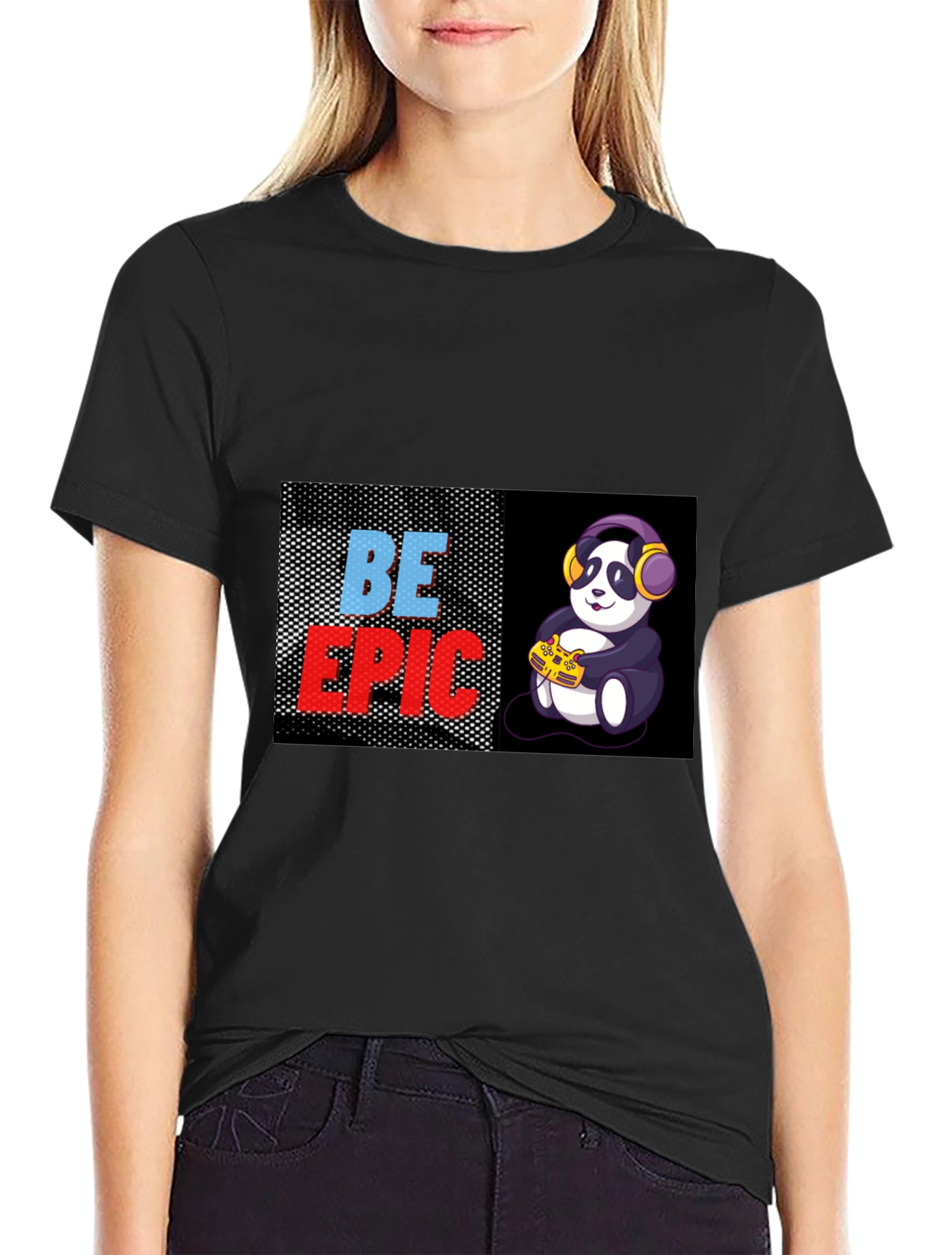 Black Be Epic Gaming Panda T-Shirt view 2