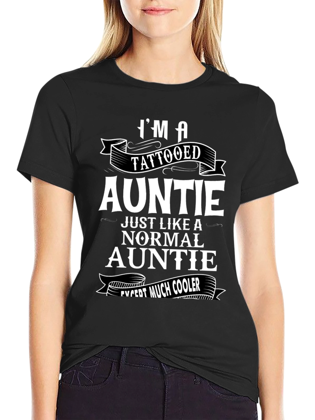 Black Tattooed Auntie T-Shirt - Cool Aunt Gift view 2
