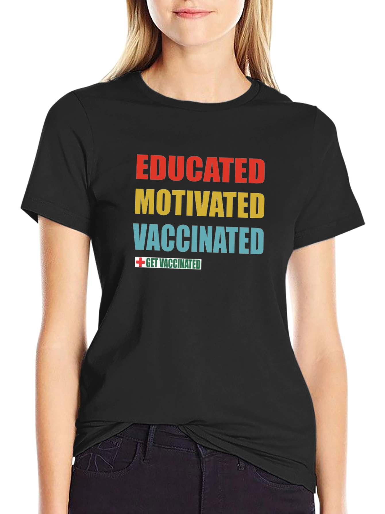 Black Educated, Motivated, Vaccinated T-Shirt view 2