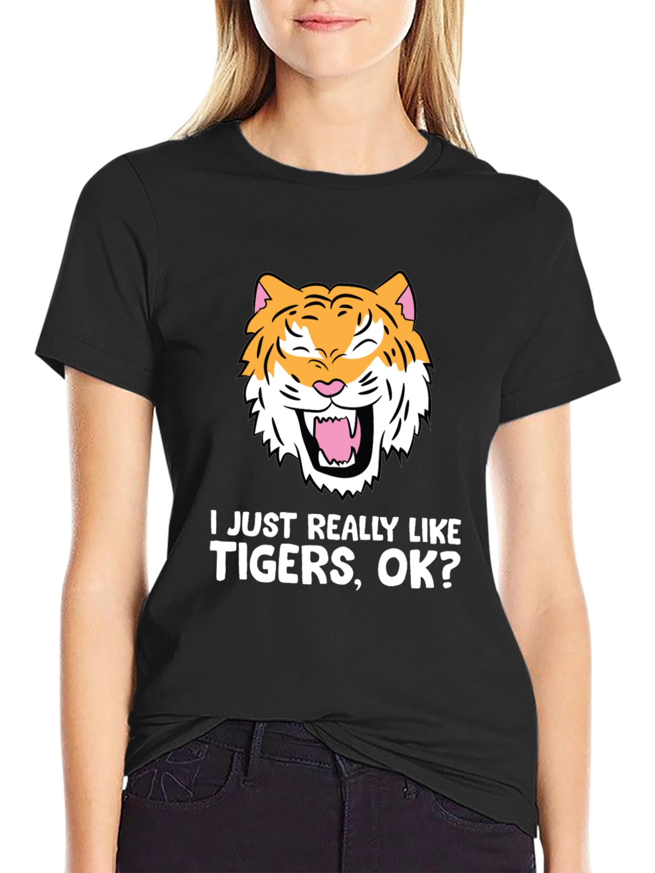 Black Funny Tiger Lover T-Shirt - I Just Really Like Tigers OK? view 2