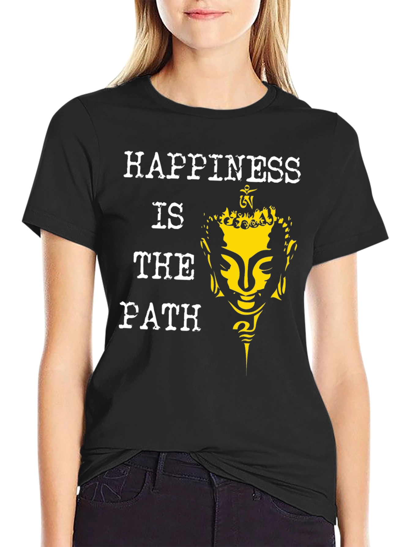 Black Happiness Is The Path Buddha Graphic Tee view 2