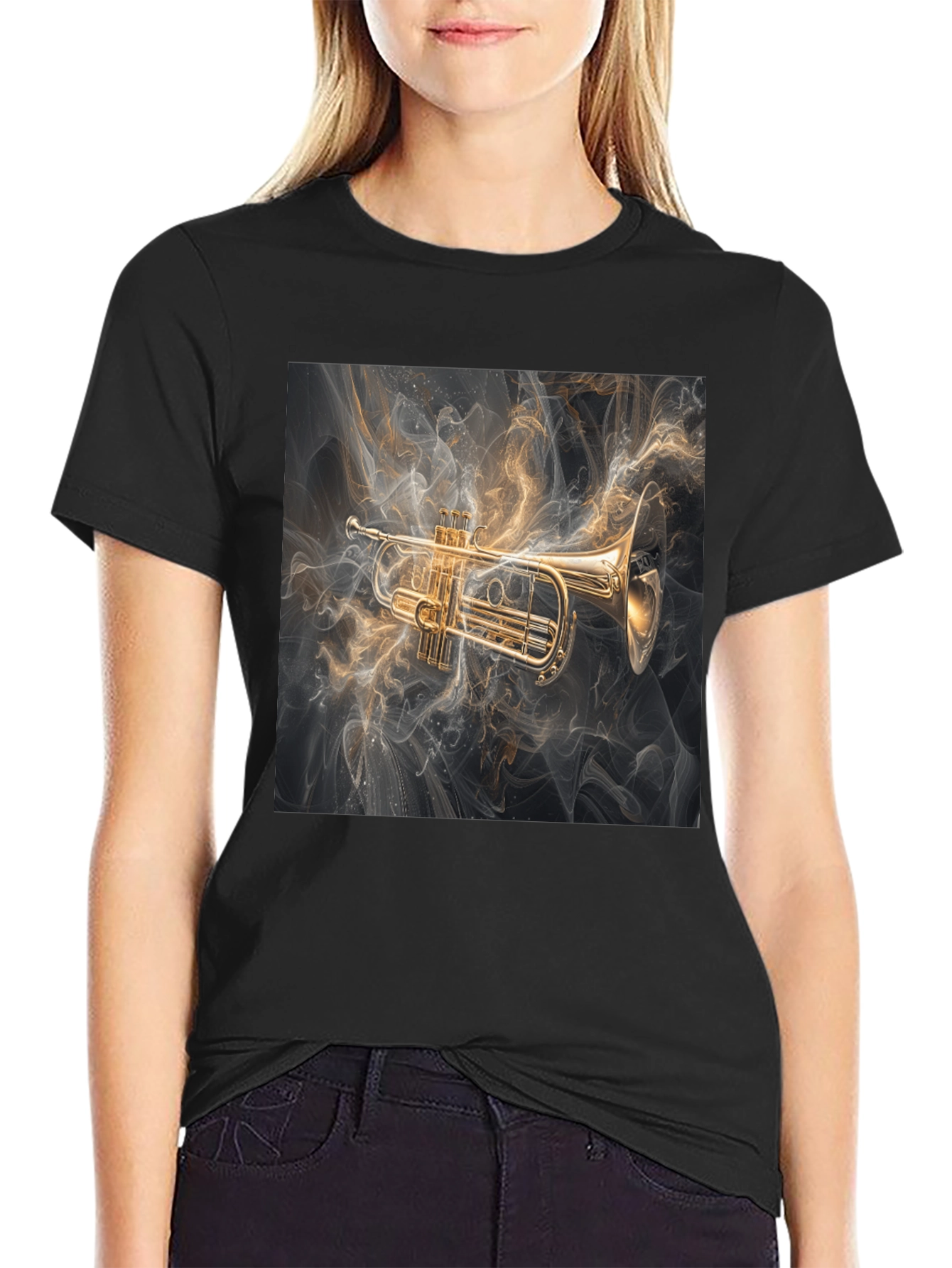 Black Trumpet Graphic Tee - Black Music Lover T-Shirt view 2