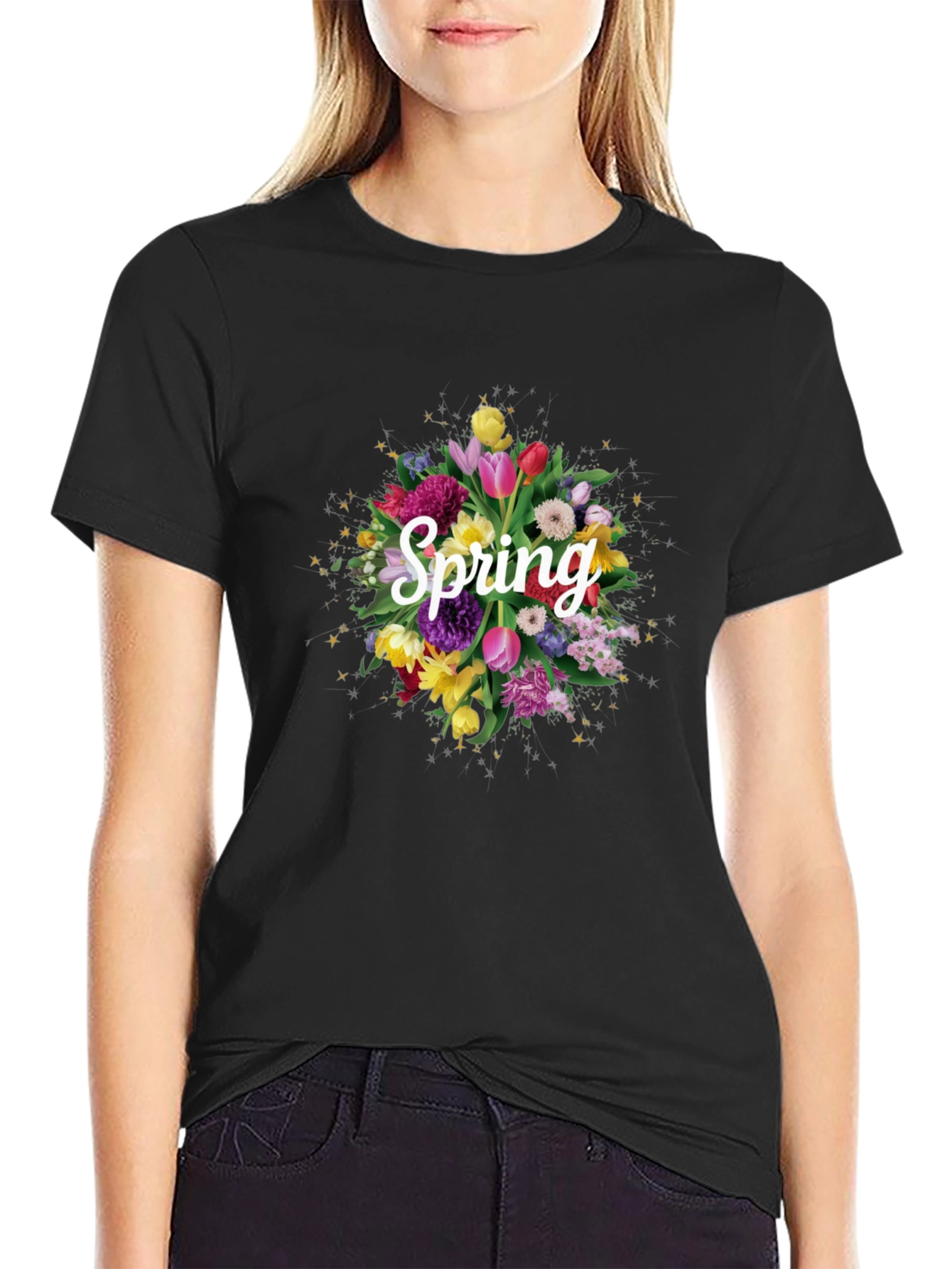Black Floral Spring T-Shirt - Black view 2