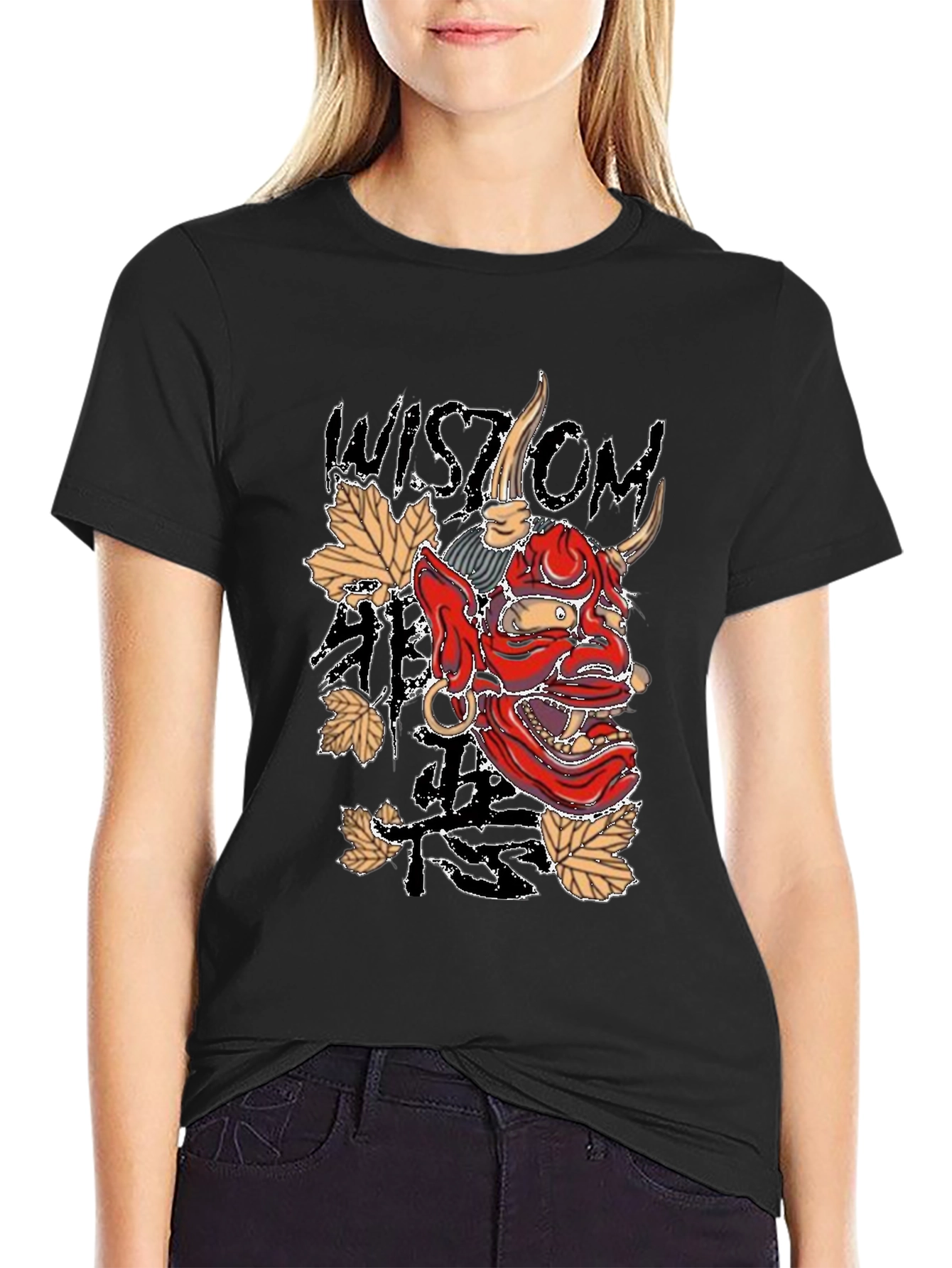 Black Men's Black Wisdom Oni Mask Graphic T-Shirt view 2