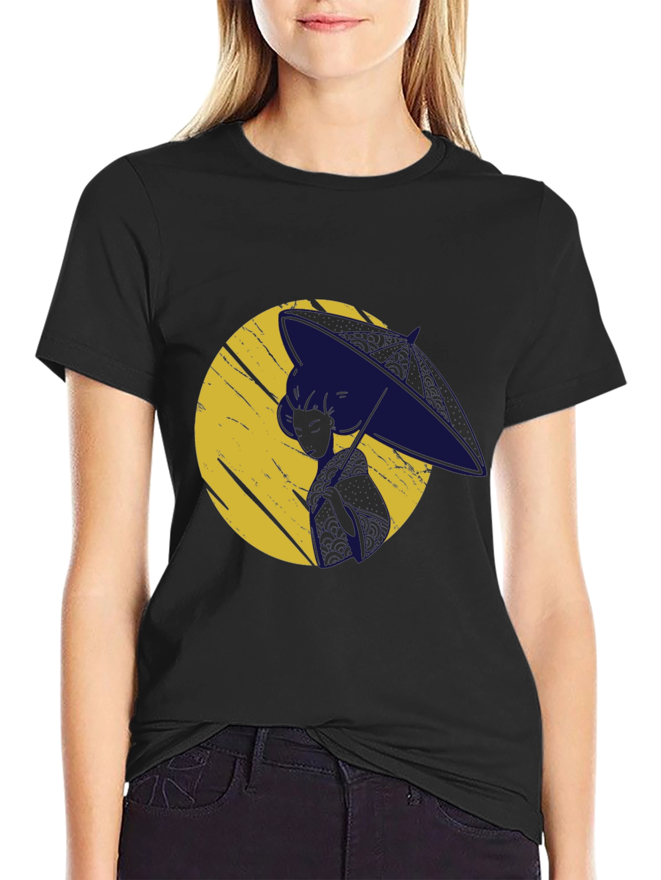Black Stylish Graphic Print Tee - Moon Silhouette view 2