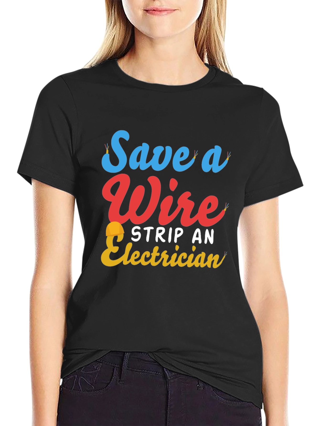 Black Save a Wire Strip an Electrician T-Shirt view 2