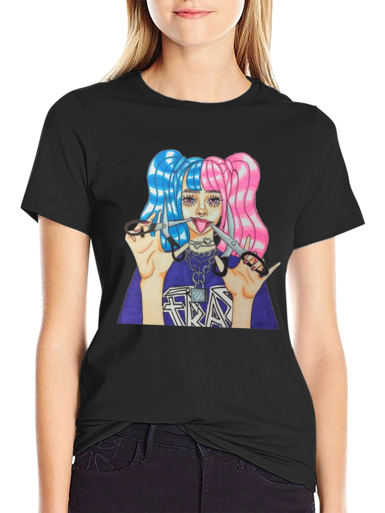Black Edgy Graphic Print T-Shirt view 2