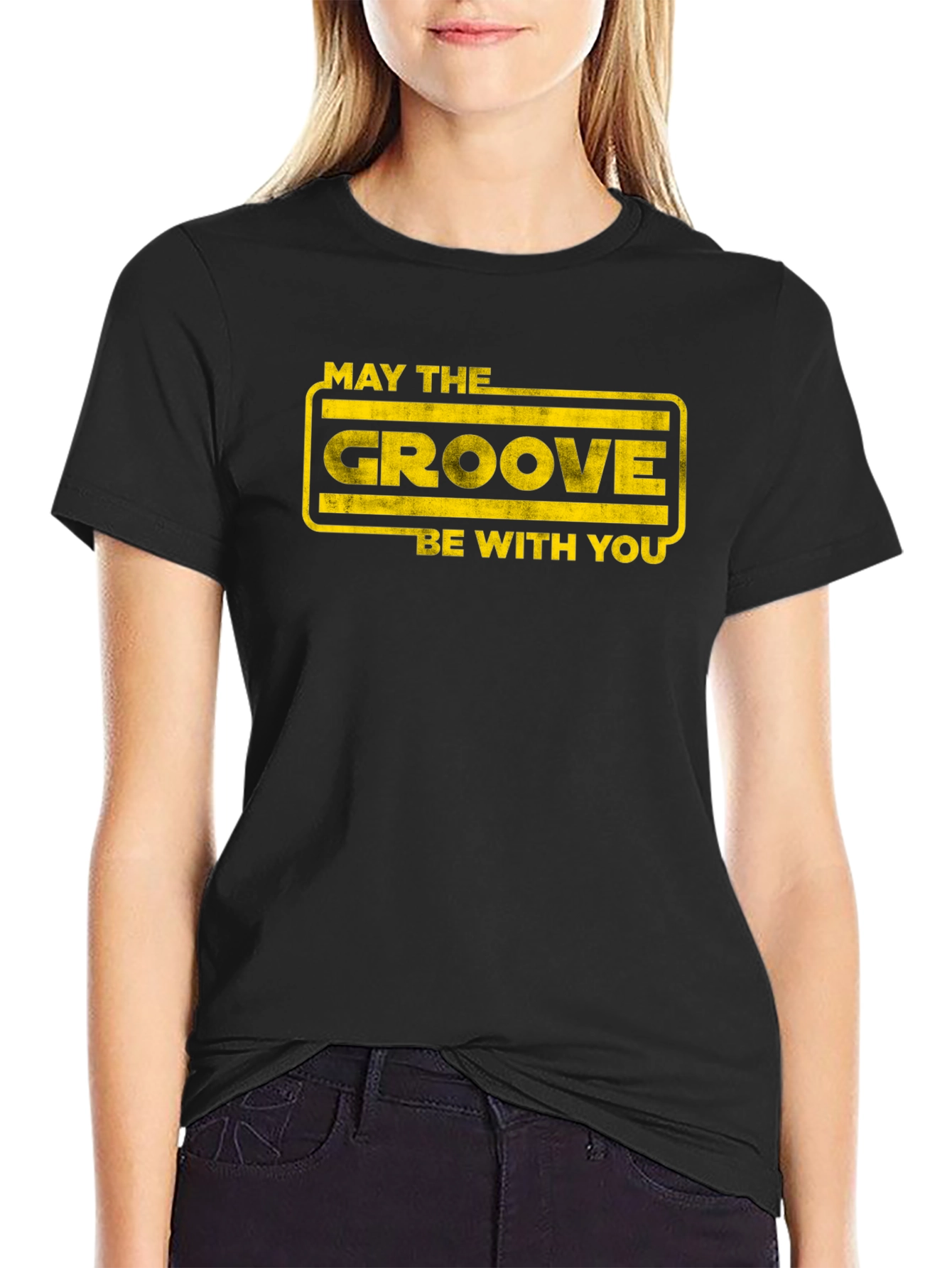 Black Groovy Graphic T-Shirt - May the Groove Be With You view 2