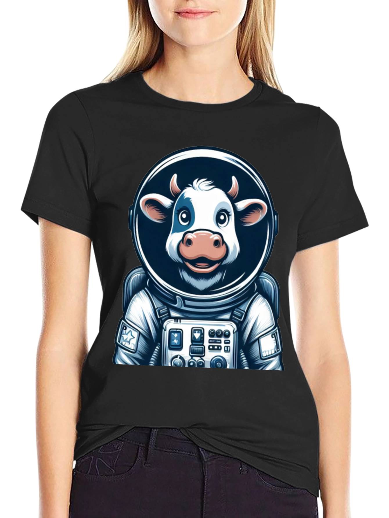 Black Cow Astronaut Graphic Tee - Space Moo-n Adventure view 2