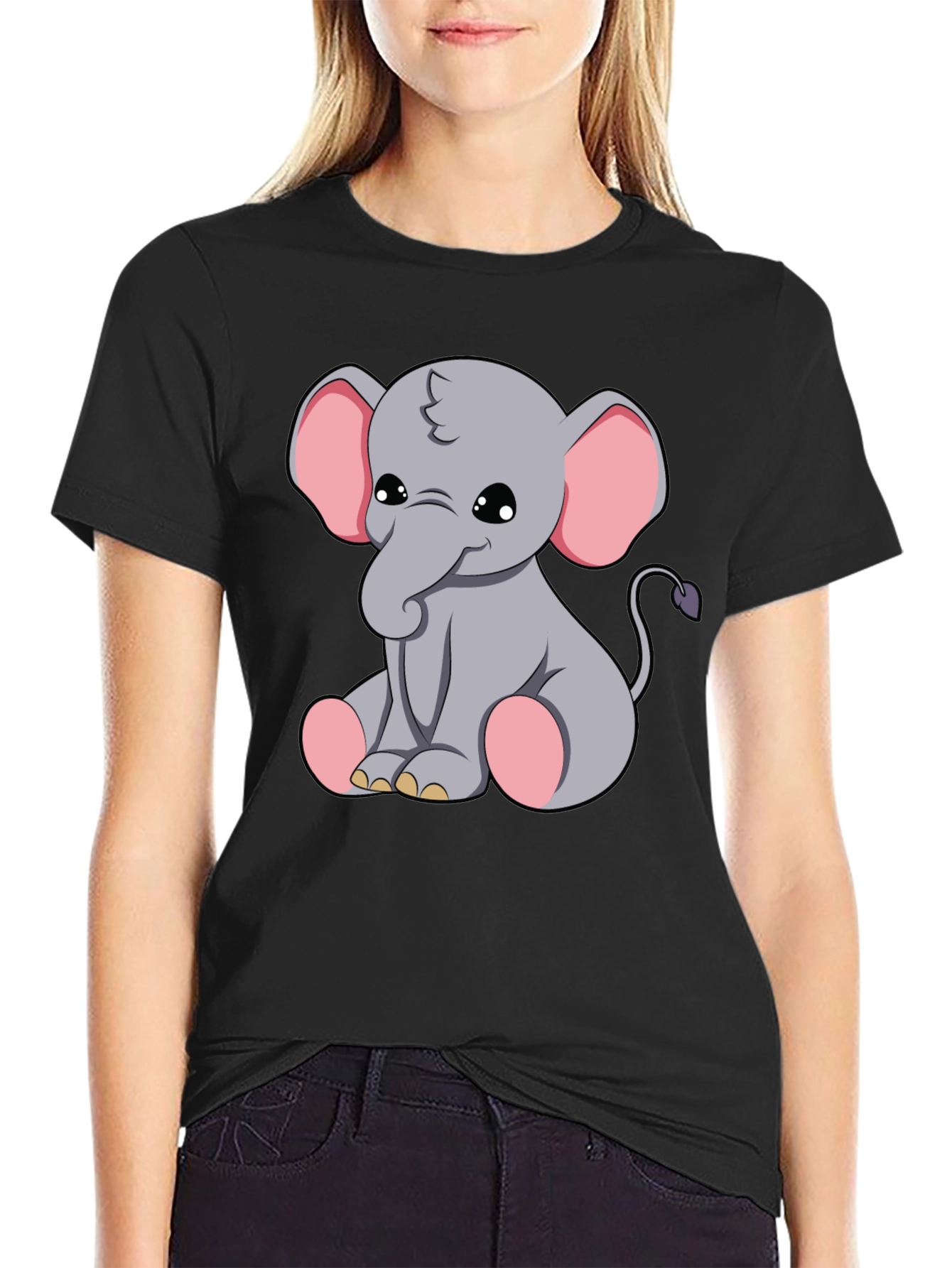 Black Cute Elephant Graphic Tee - Soft Cotton Blend view 2