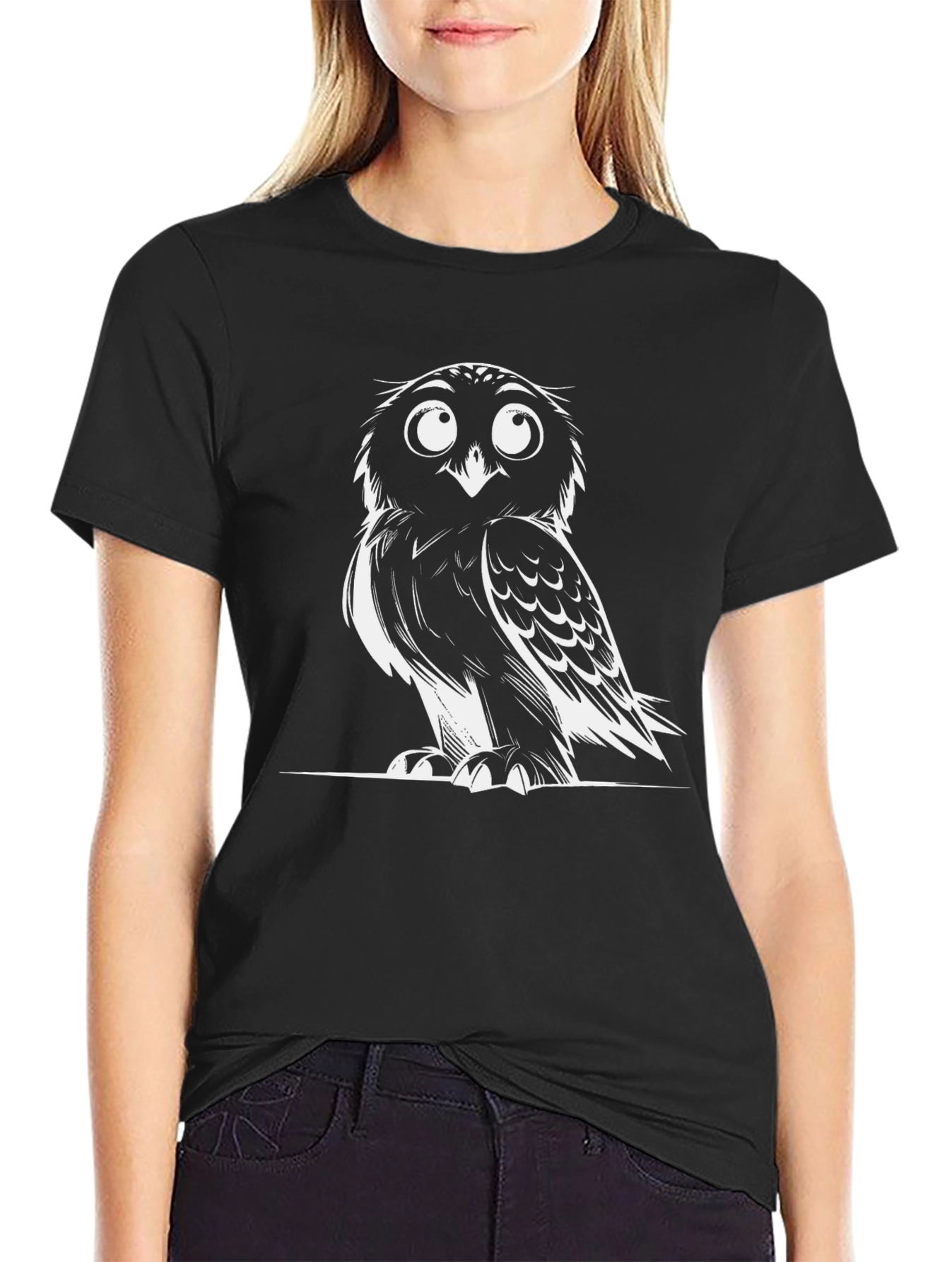 Black Owl Graphic Print Black T-Shirt view 2