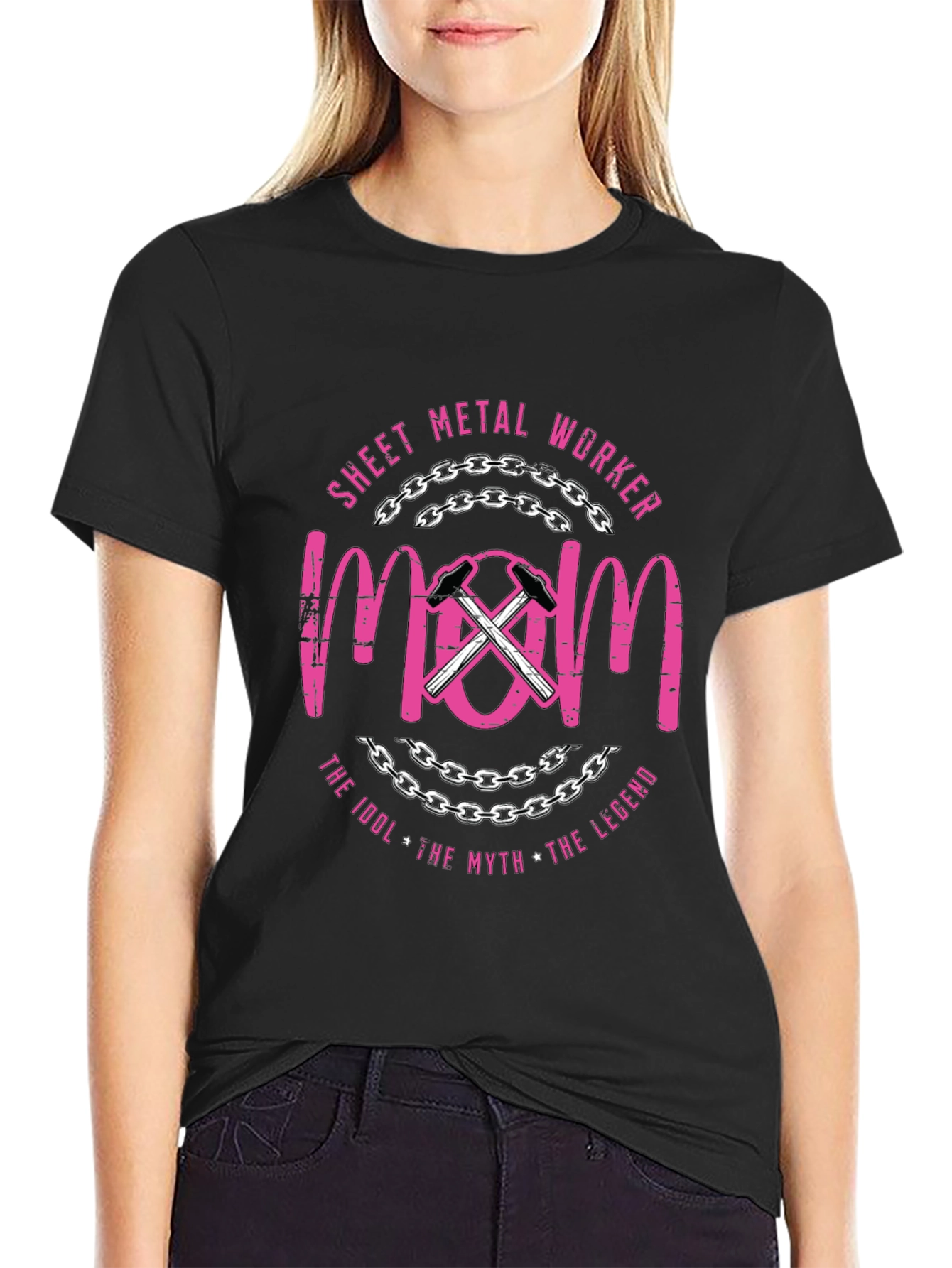 Black Sheet Metal Worker Mom T-Shirt - Pink Graphic Tee view 2