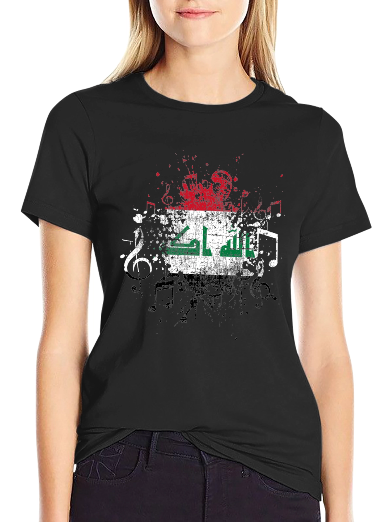 Black Iraq Flag Grunge T-Shirt view 2