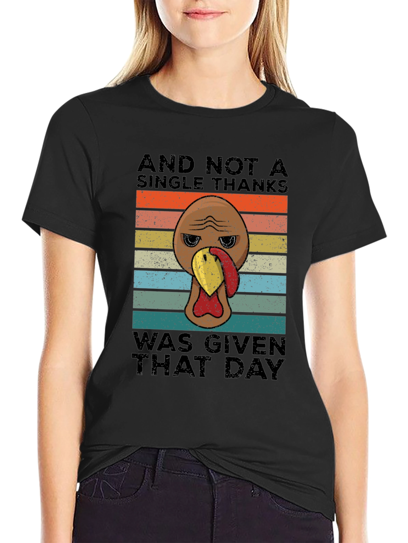 Black Funny Thanksgiving Turkey T-Shirt - No Thanks Given view 2