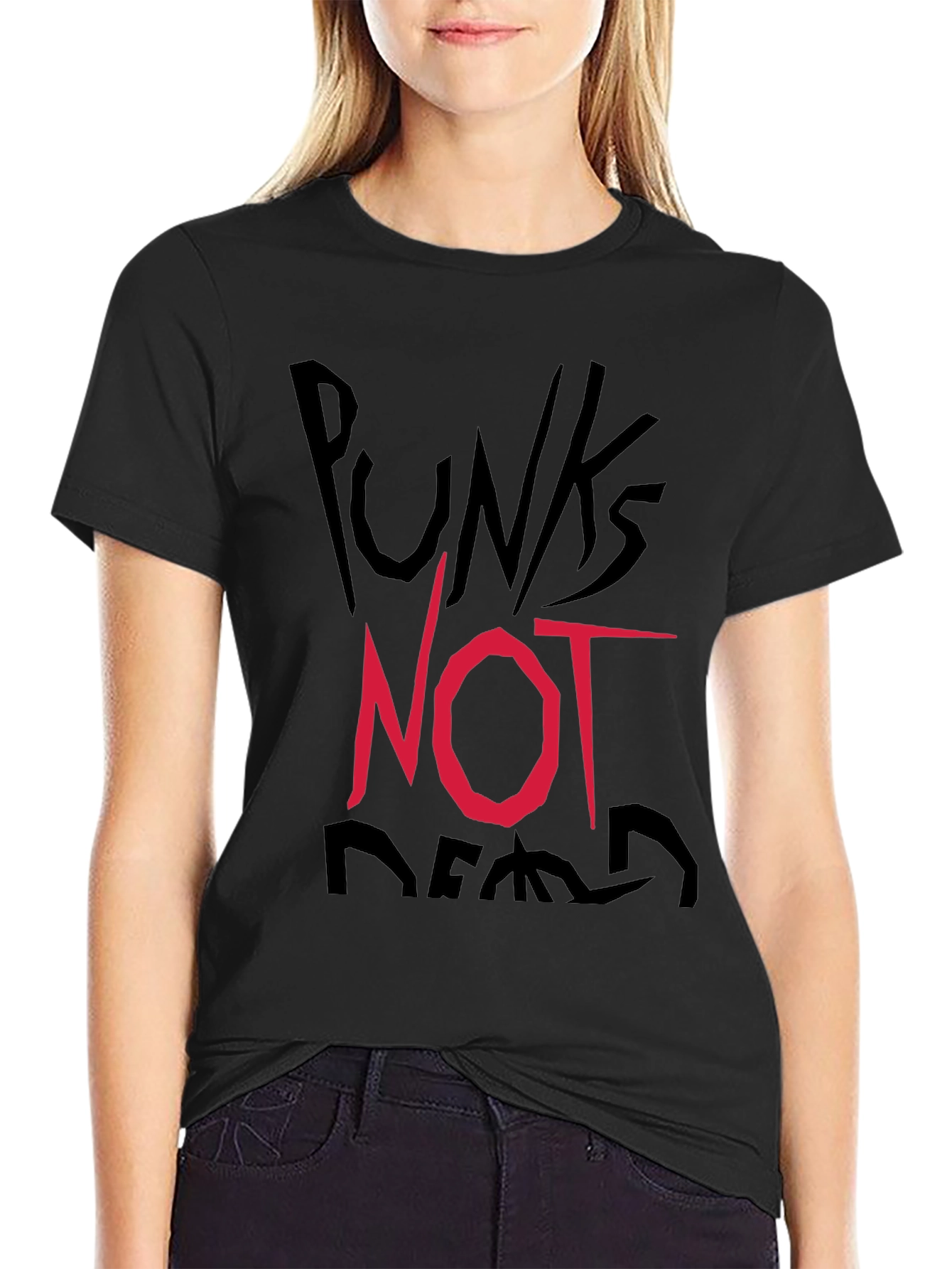 Black Punk's Not Dead Graphic Tee - Black Cotton Casual Shirt view 2