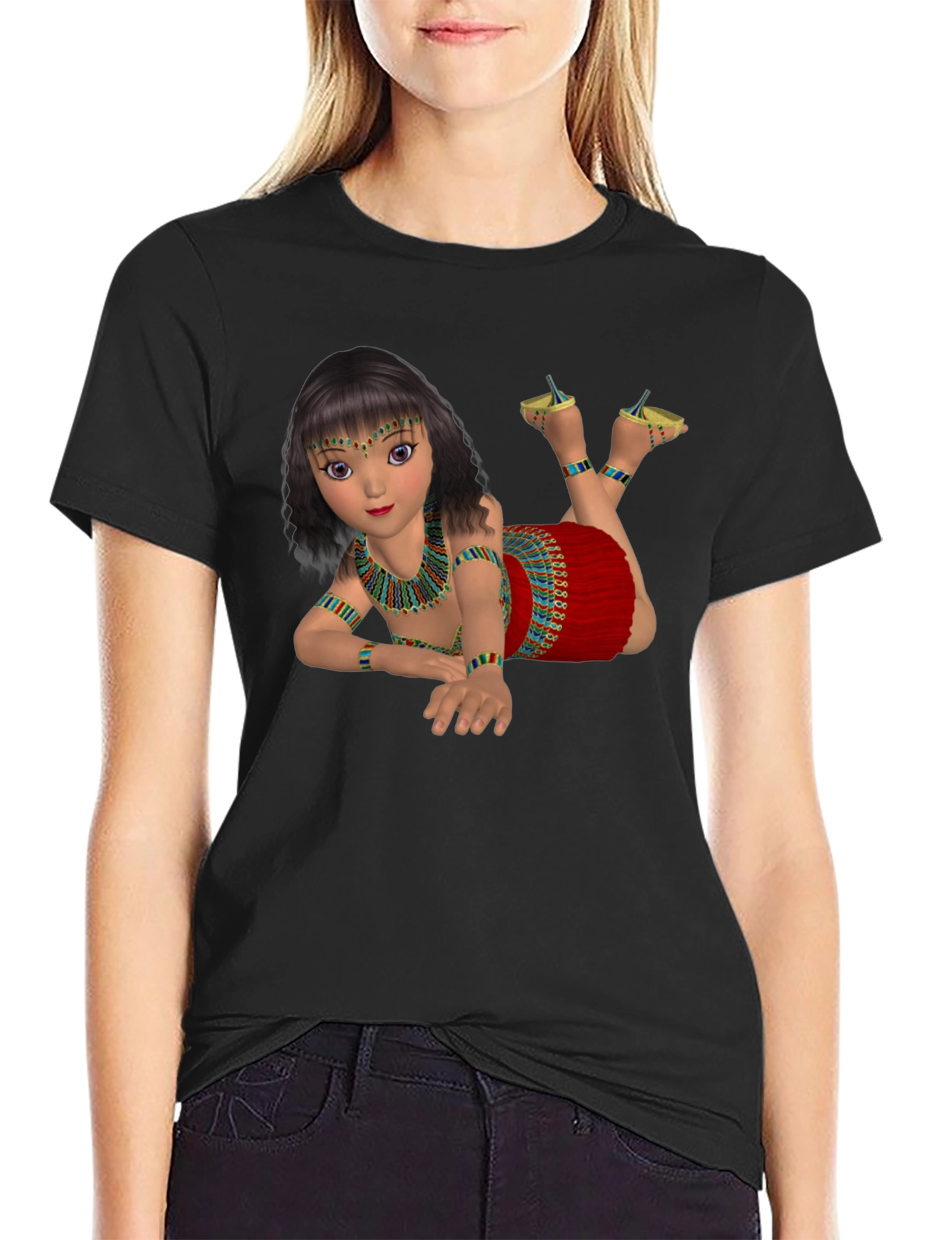 Black Egyptian Girl Graphic Tee - Black Cotton Shirt view 2