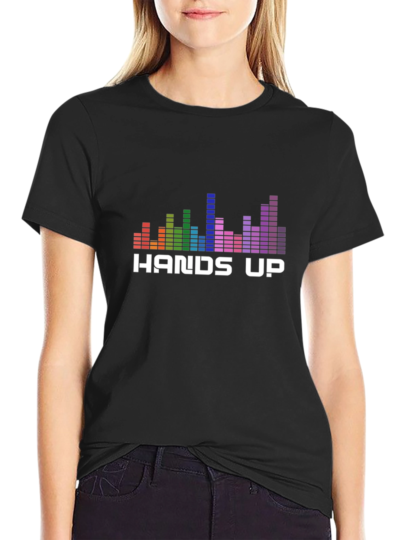 Black Hands Up Graphic T-Shirt - Music Equalizer Design view 2