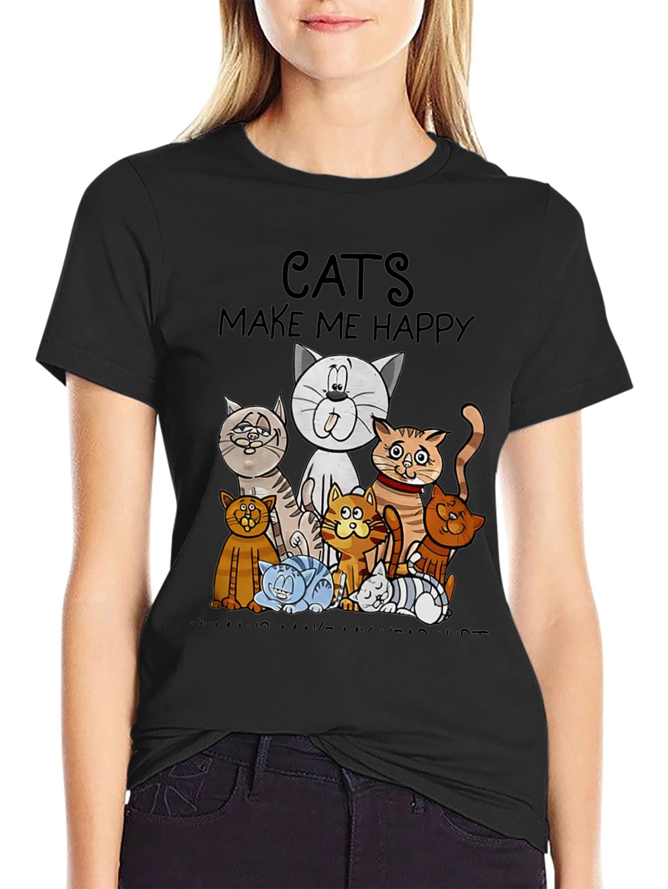 Black Cats Make Me Happy Graphic T-Shirt view 2