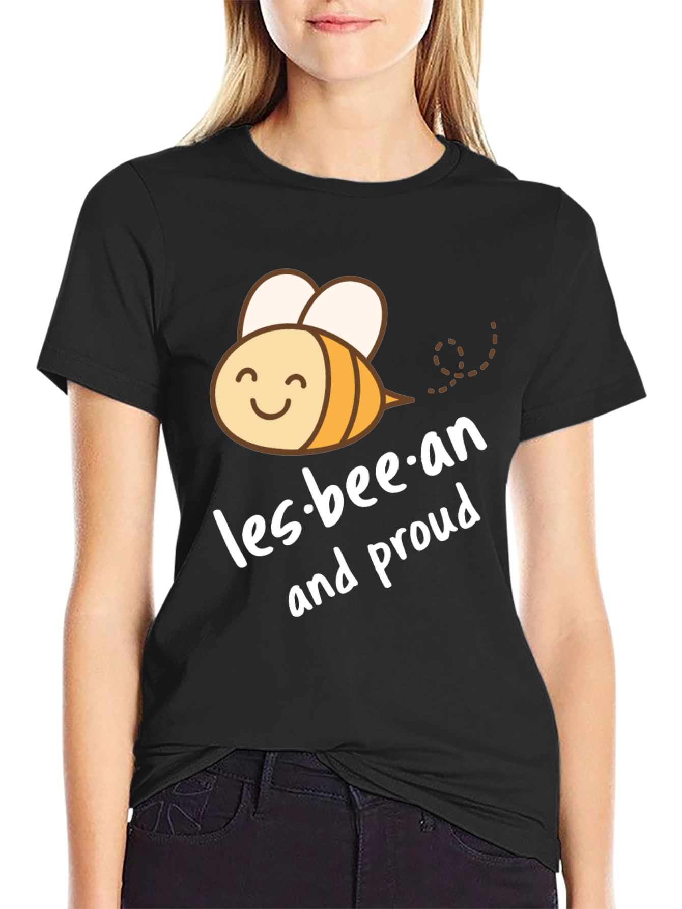 Black Les-bee-an and Proud Black T-Shirt view 2
