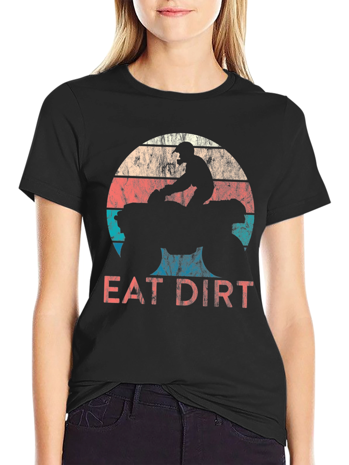 Black Eat Dirt T-Shirt - Retro ATV Motocross Design view 2