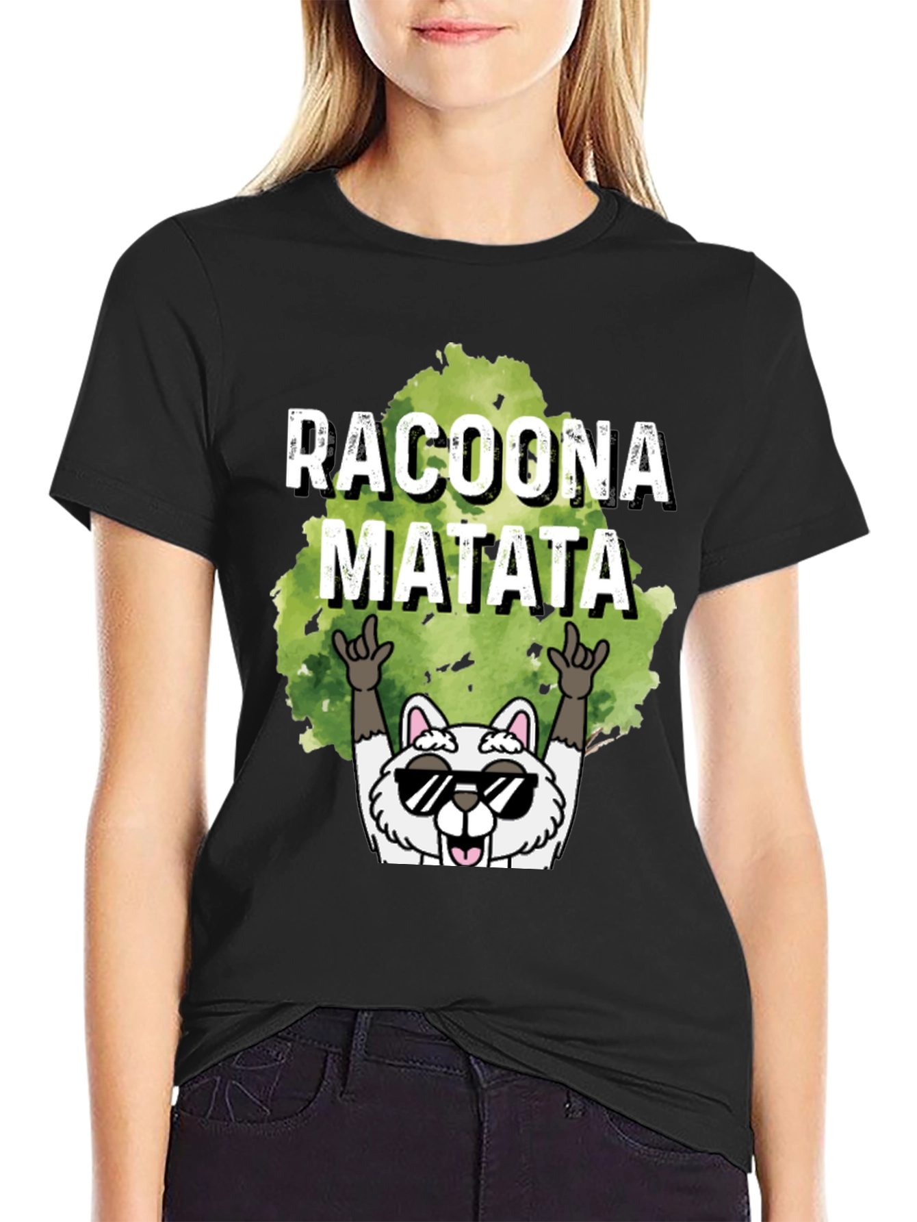 Black Racoona Matata Graphic Tee - Funny Raccoon T-Shirt view 2