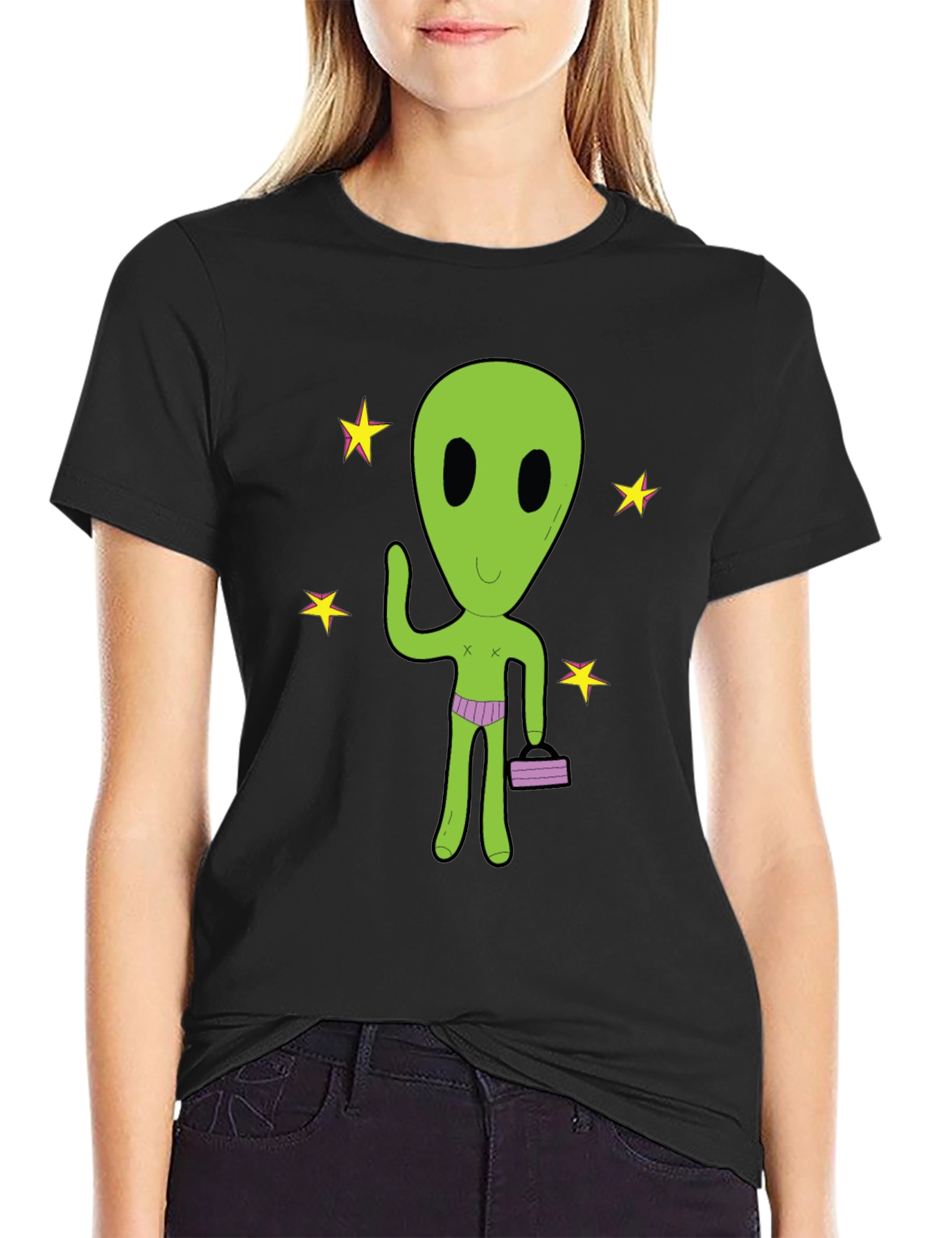Black Alien T-Shirt - Funny Extraterrestrial Graphic Tee view 2