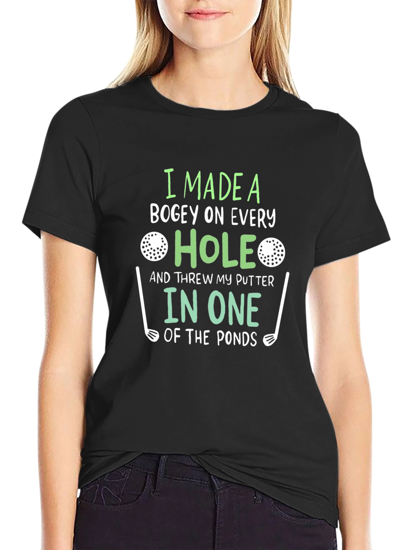 Black Funny Golf T-Shirt: Bogey on Every Hole view 2