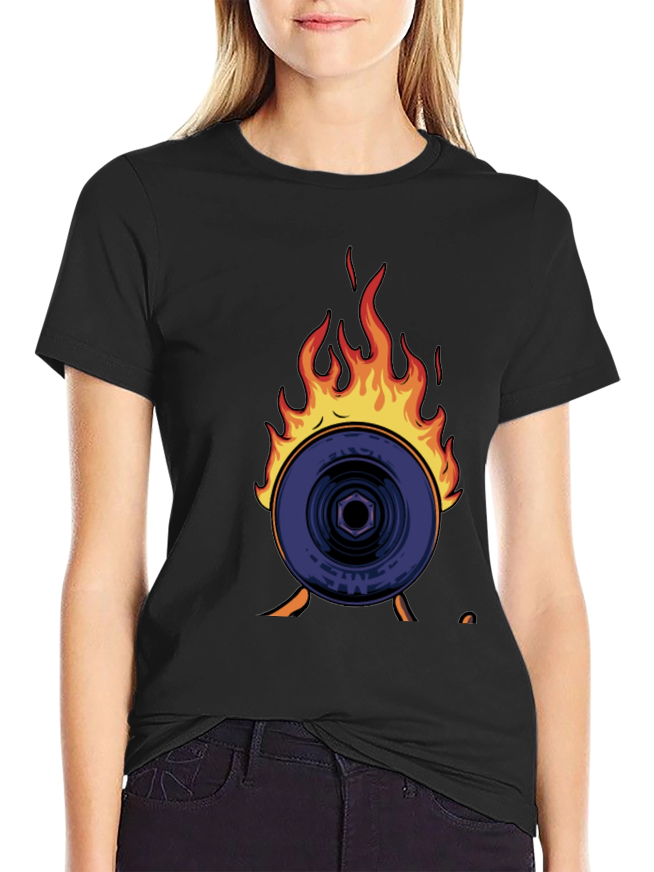 Black Flaming Record Graphic Tee - Bold Statement Shirt view 2