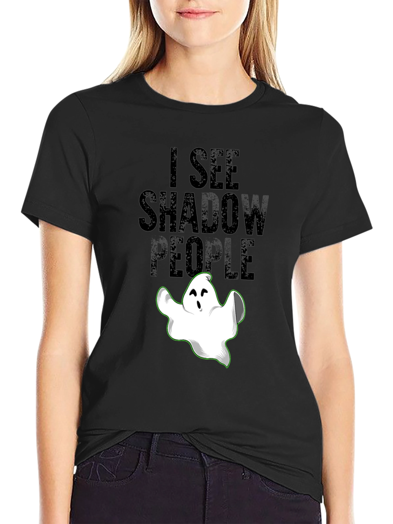 Black I See Shadow People Ghost Graphic Tee - Men's Black T-Shirt view 2