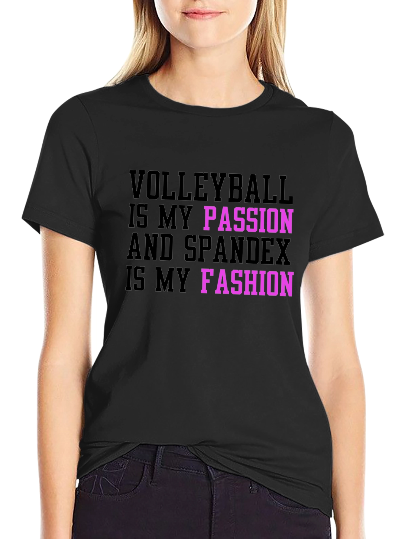 Black Volleyball Passion Spandex Fashion T-Shirt view 2