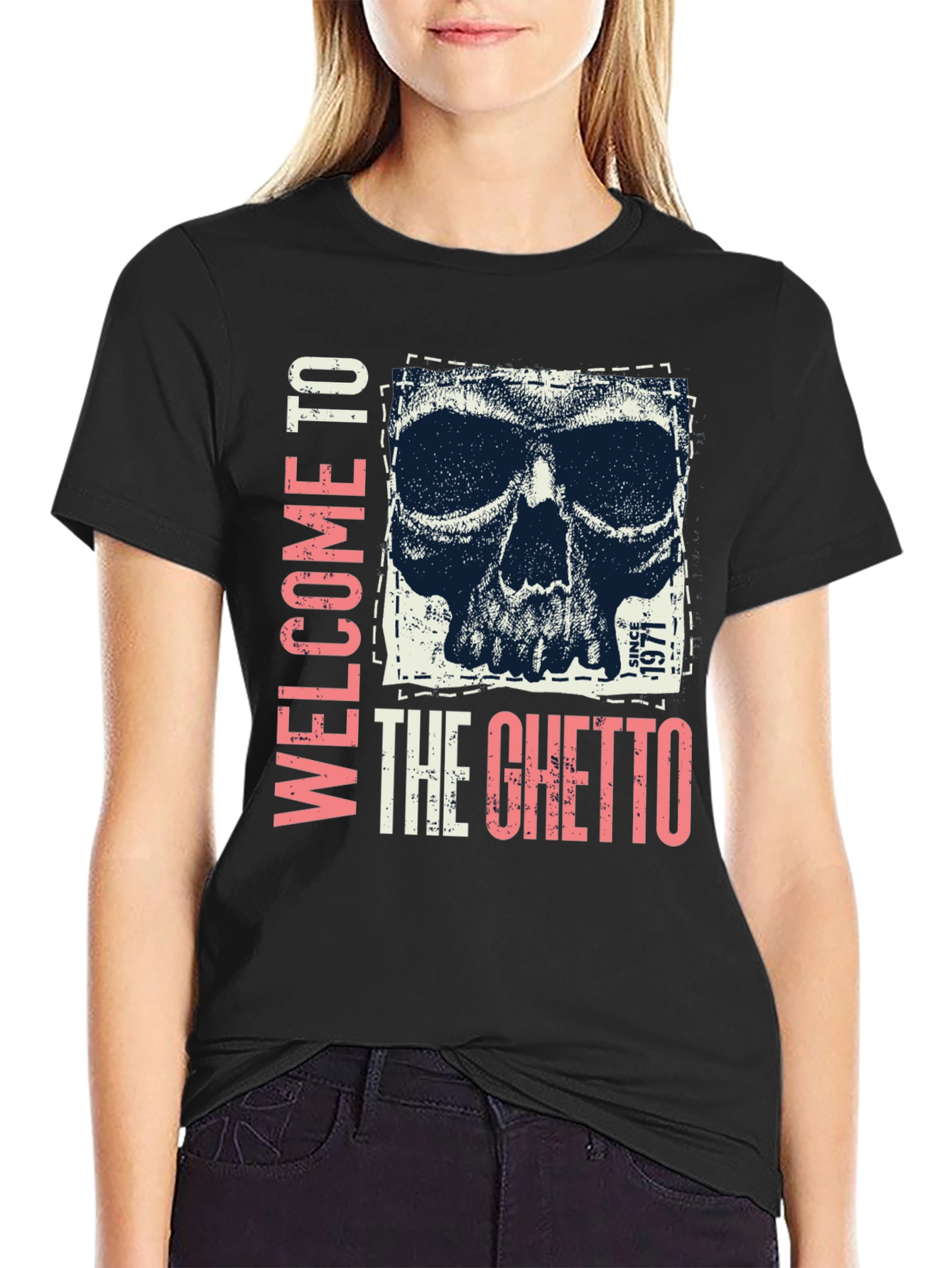 Black Welcome To The Ghetto Skull Graphic Tee view 2