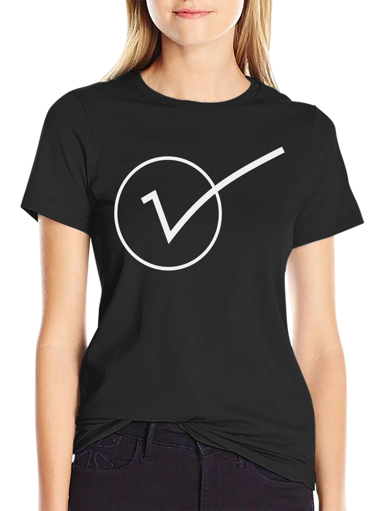 Black Minimalist Check Mark Graphic Tee - Black view 2