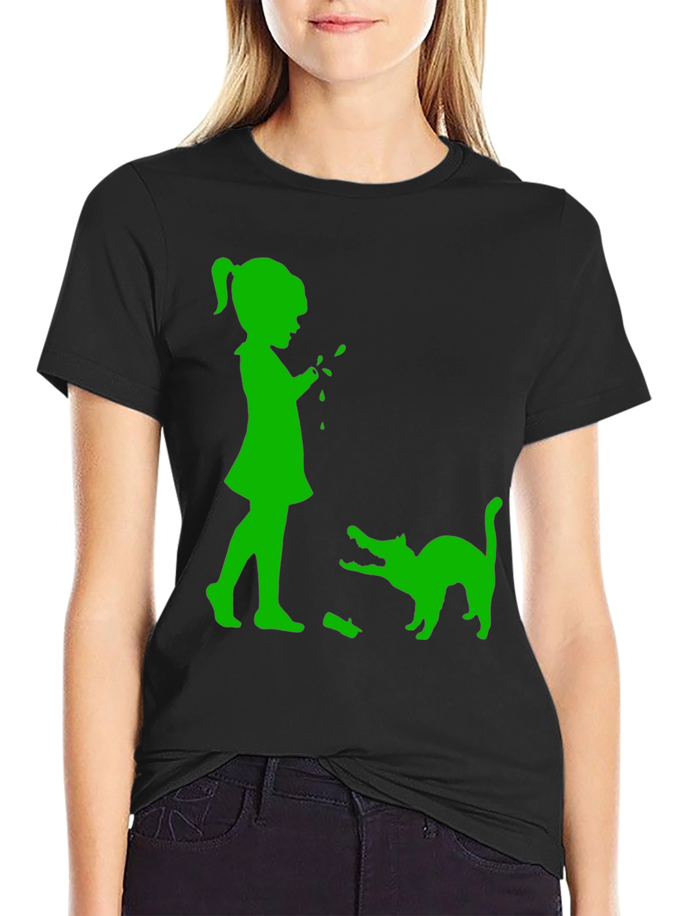 Black Girl & Cat Graphic Tee - Fun, Playful Design view 2